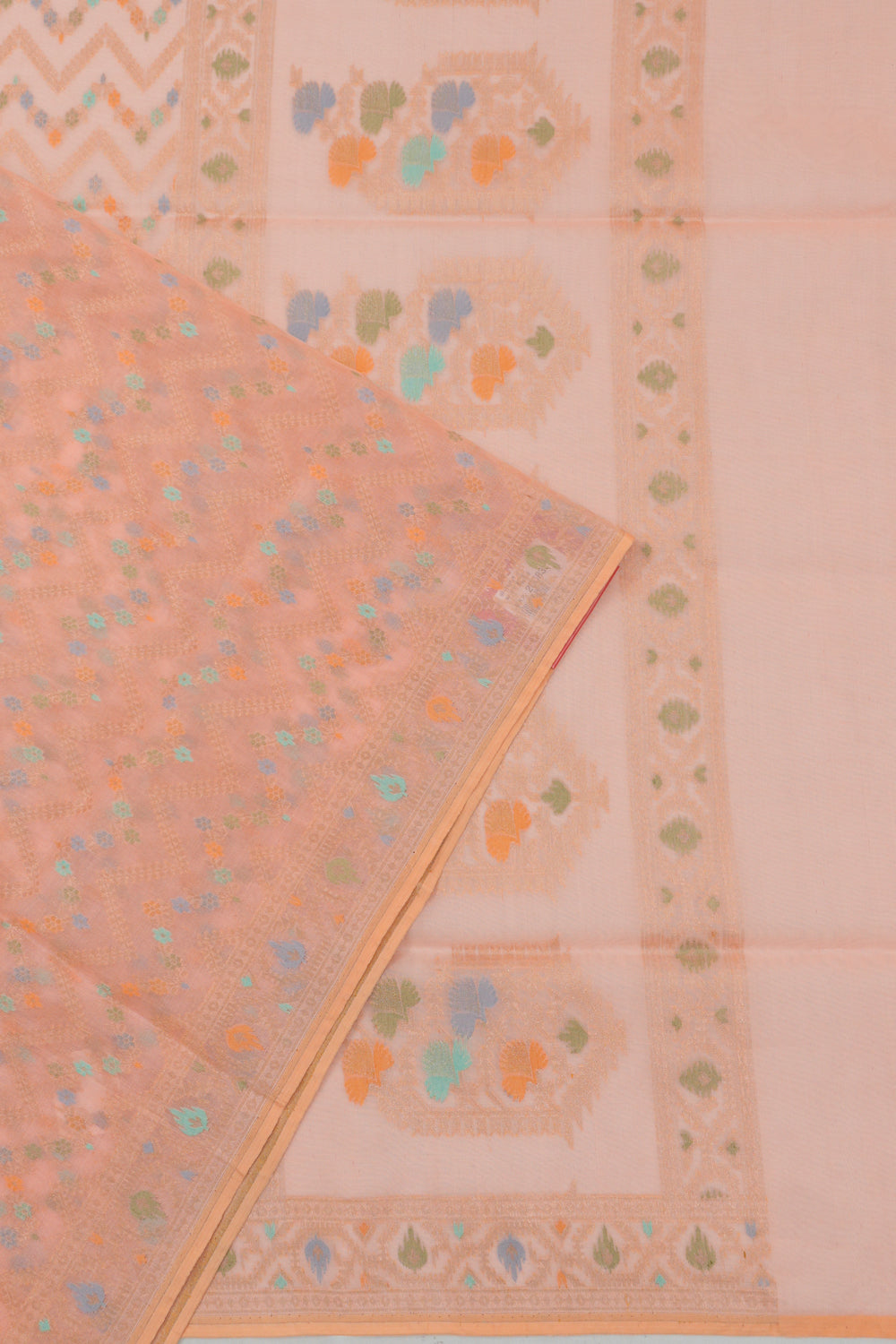 Banarasi Kora Organza Brocade Peach Saree