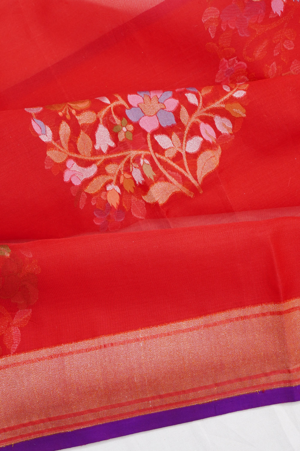 Banarasi Kora Organza Butta Red Saree