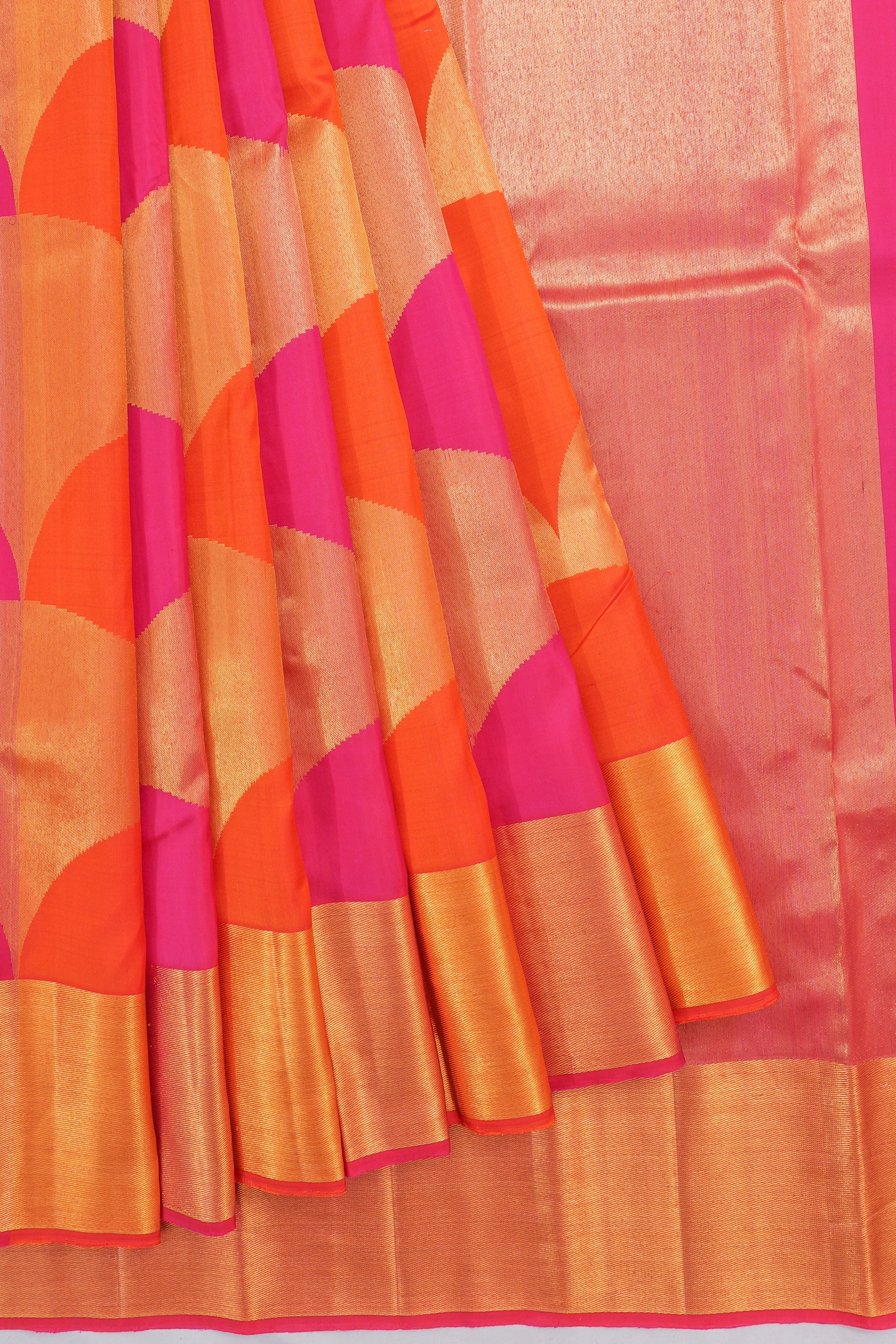 Kanchipuram Silk Brocade Pink And Orange Saree