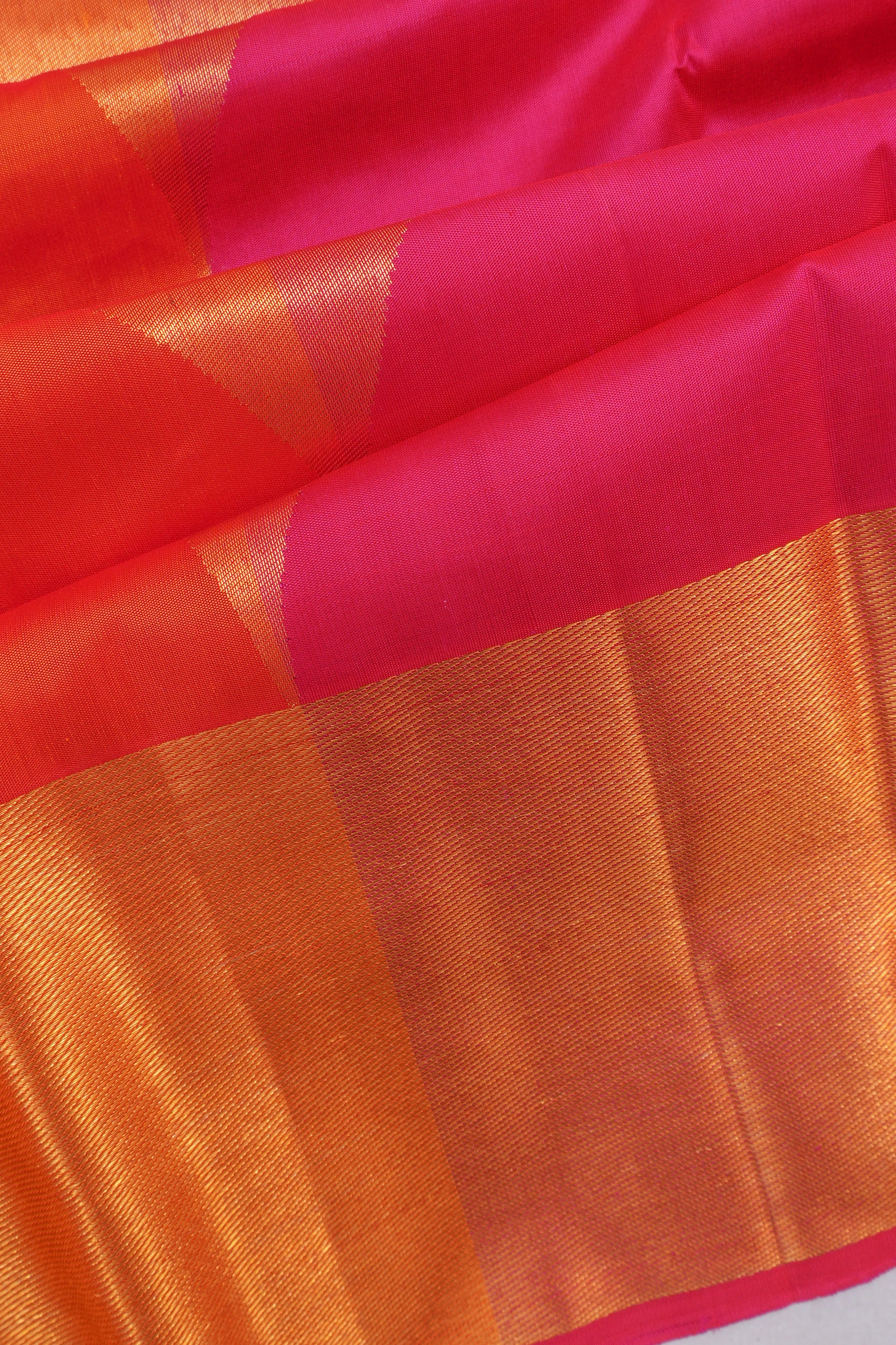 Kanchipuram Silk Brocade Pink And Orange Saree