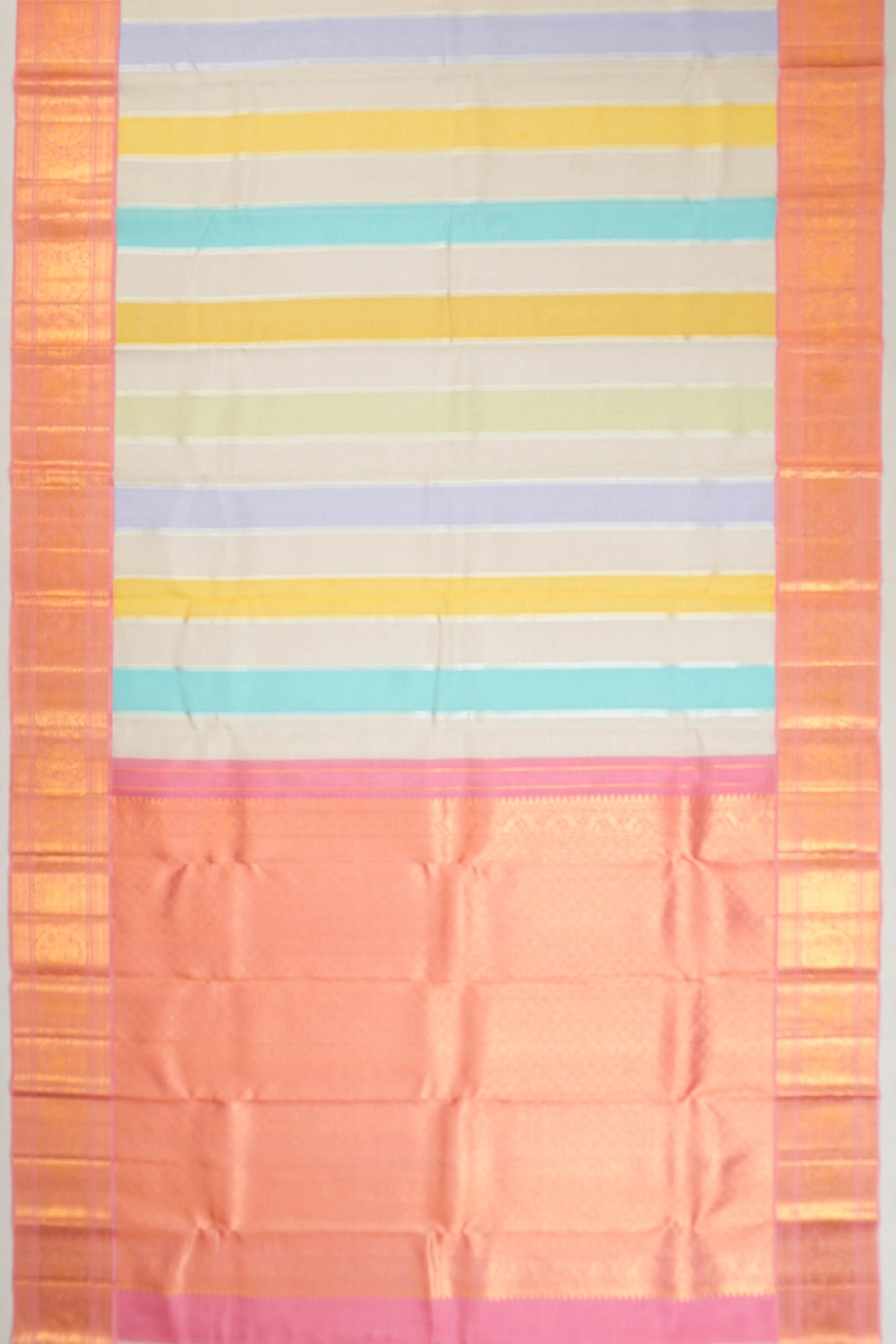 Kanchipuram Kora Organza Lines Multicolour Saree