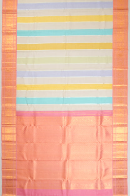 Kanchipuram Kora Organza Lines Multicolour Saree