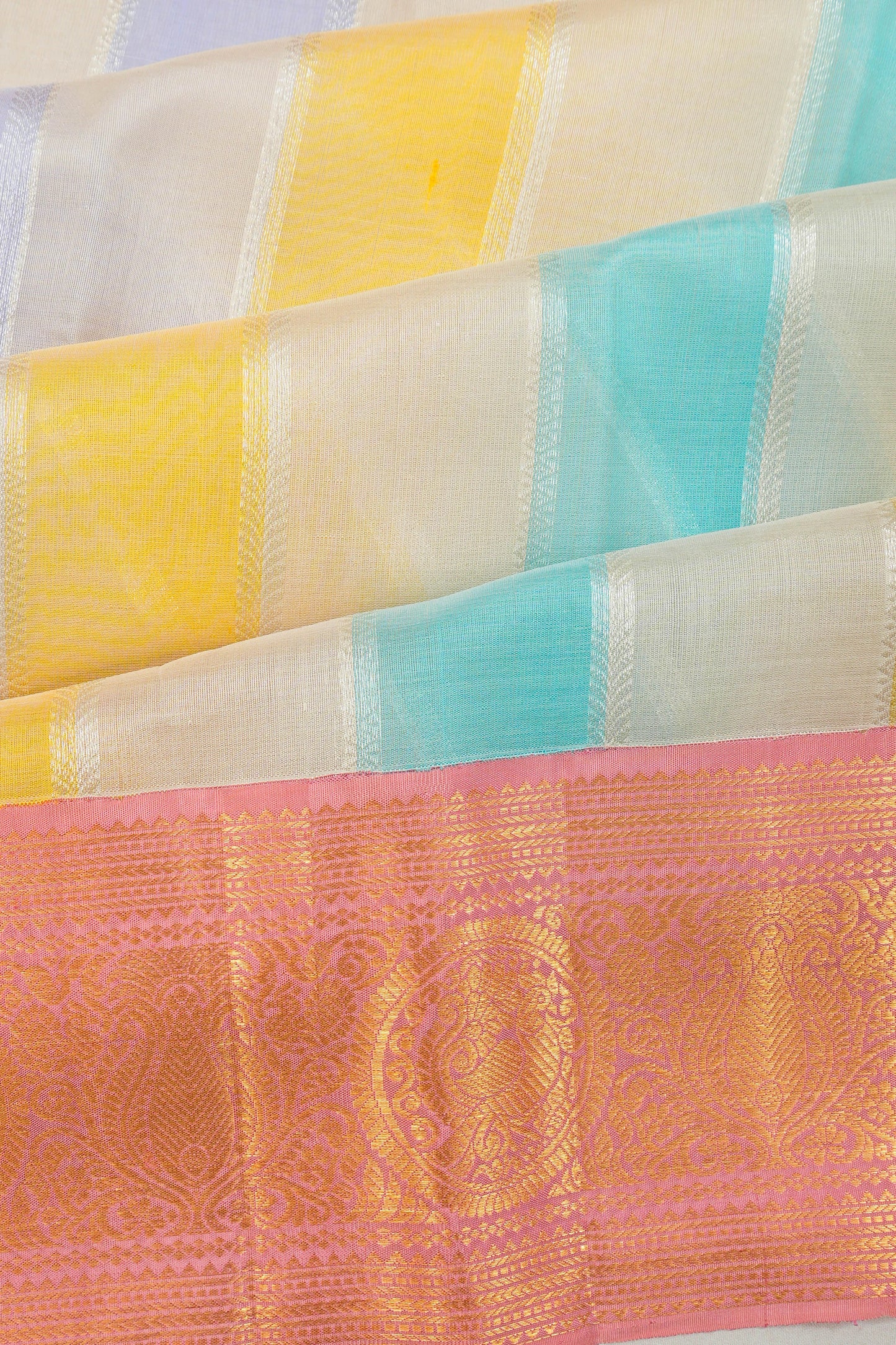 Kanchipuram Kora Organza Lines Multicolour Saree