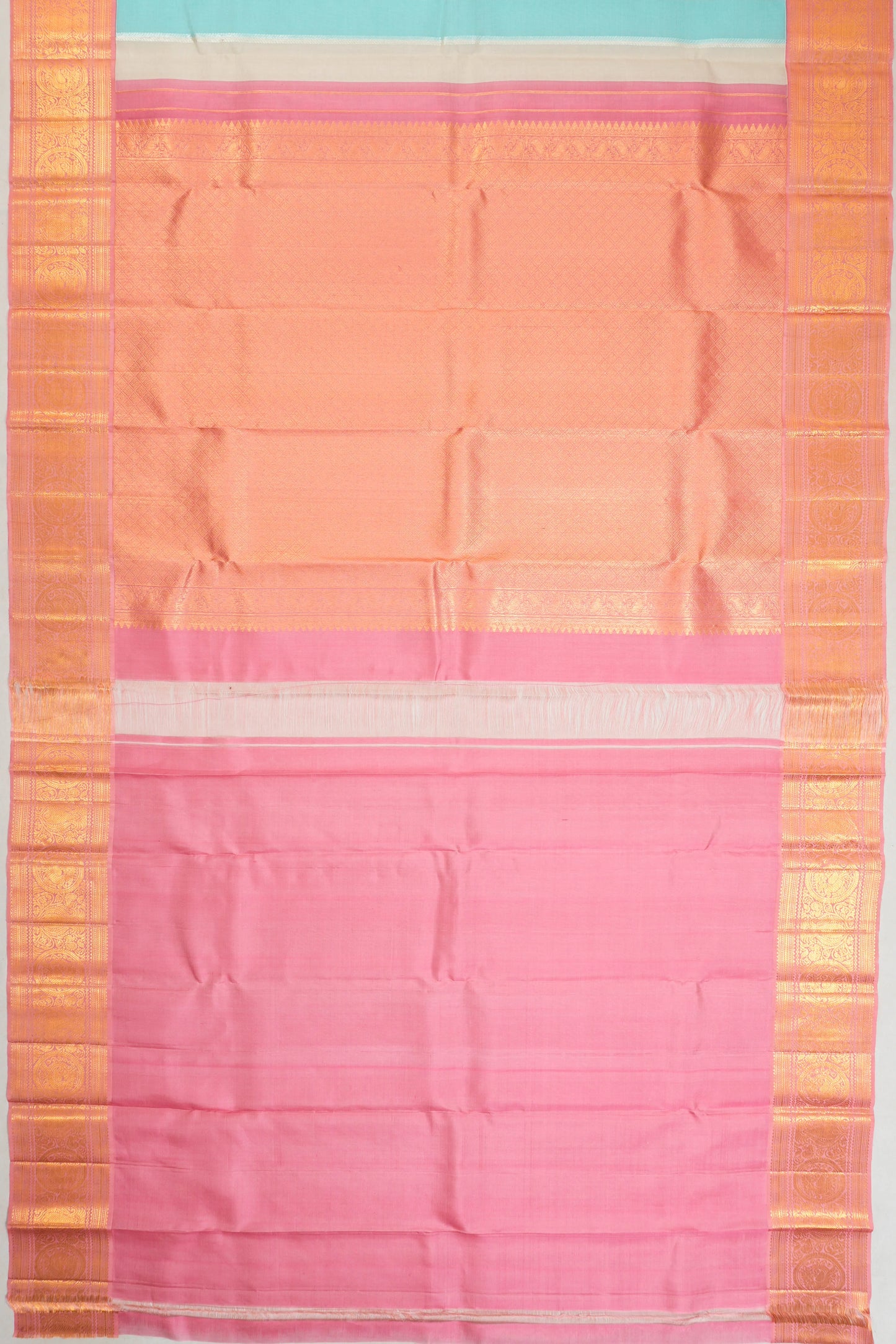 Kanchipuram Kora Organza Lines Multicolour Saree