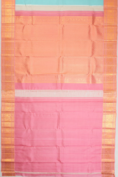 Kanchipuram Kora Organza Lines Multicolour Saree