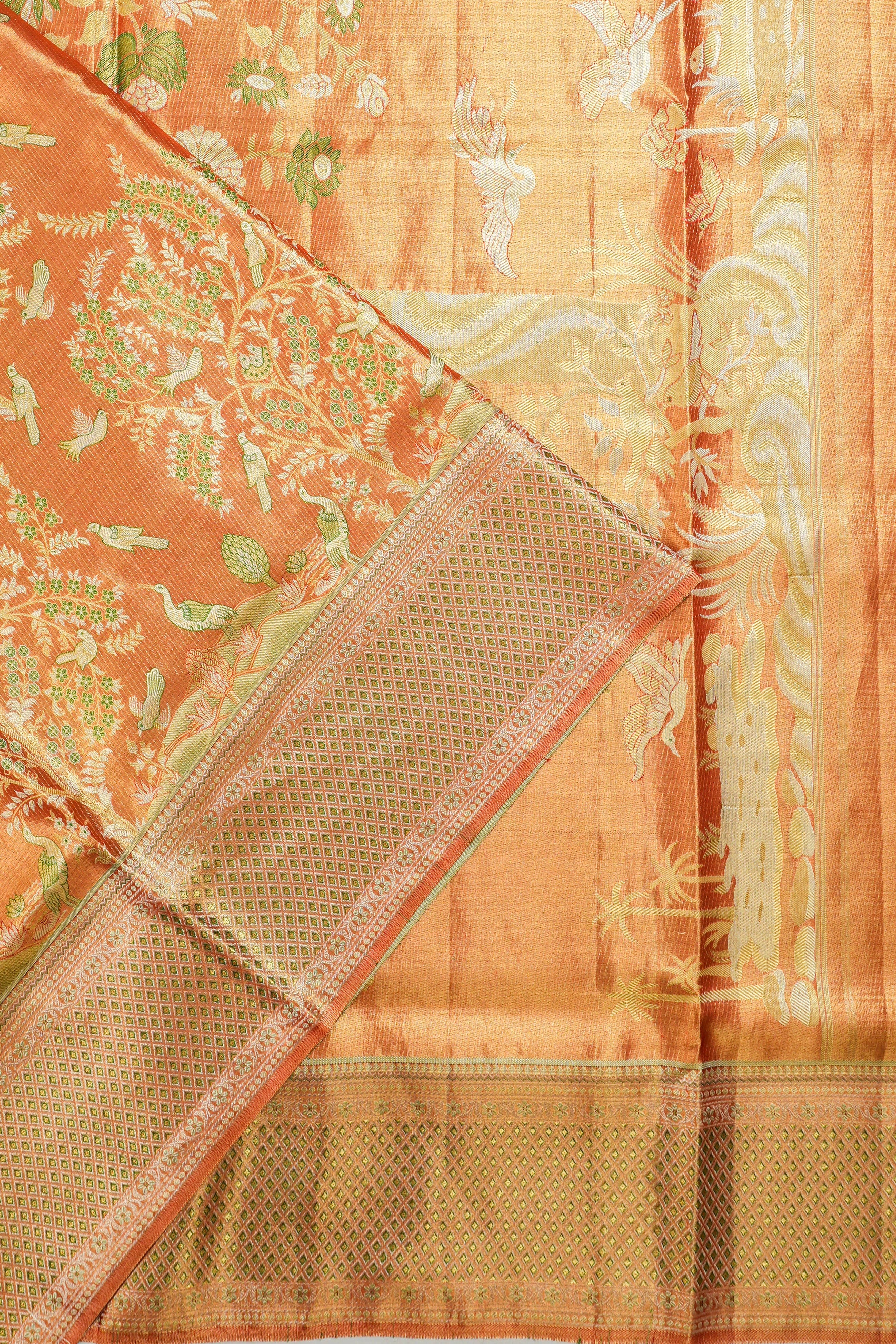 Kanchipuram Silk Tissue Brocade Orange Saree