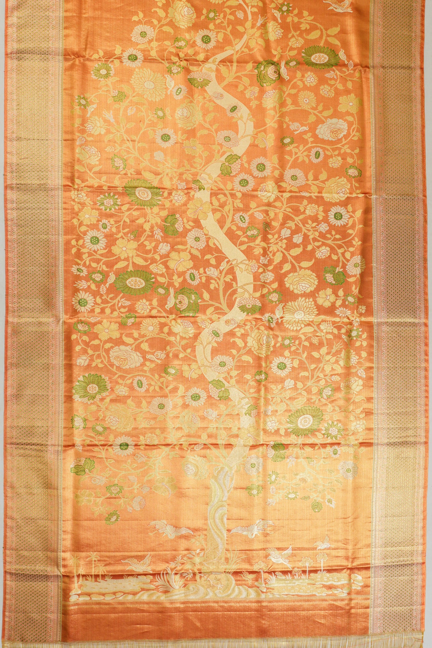 Kanchipuram Silk Tissue Brocade Orange Saree