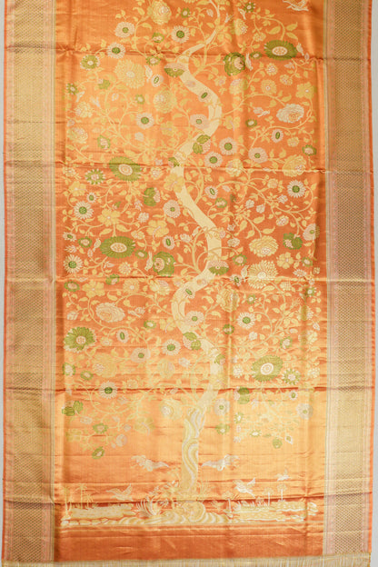 Kanchipuram Silk Tissue Brocade Orange Saree