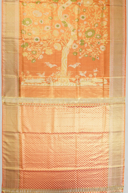 Kanchipuram Silk Tissue Brocade Orange Saree