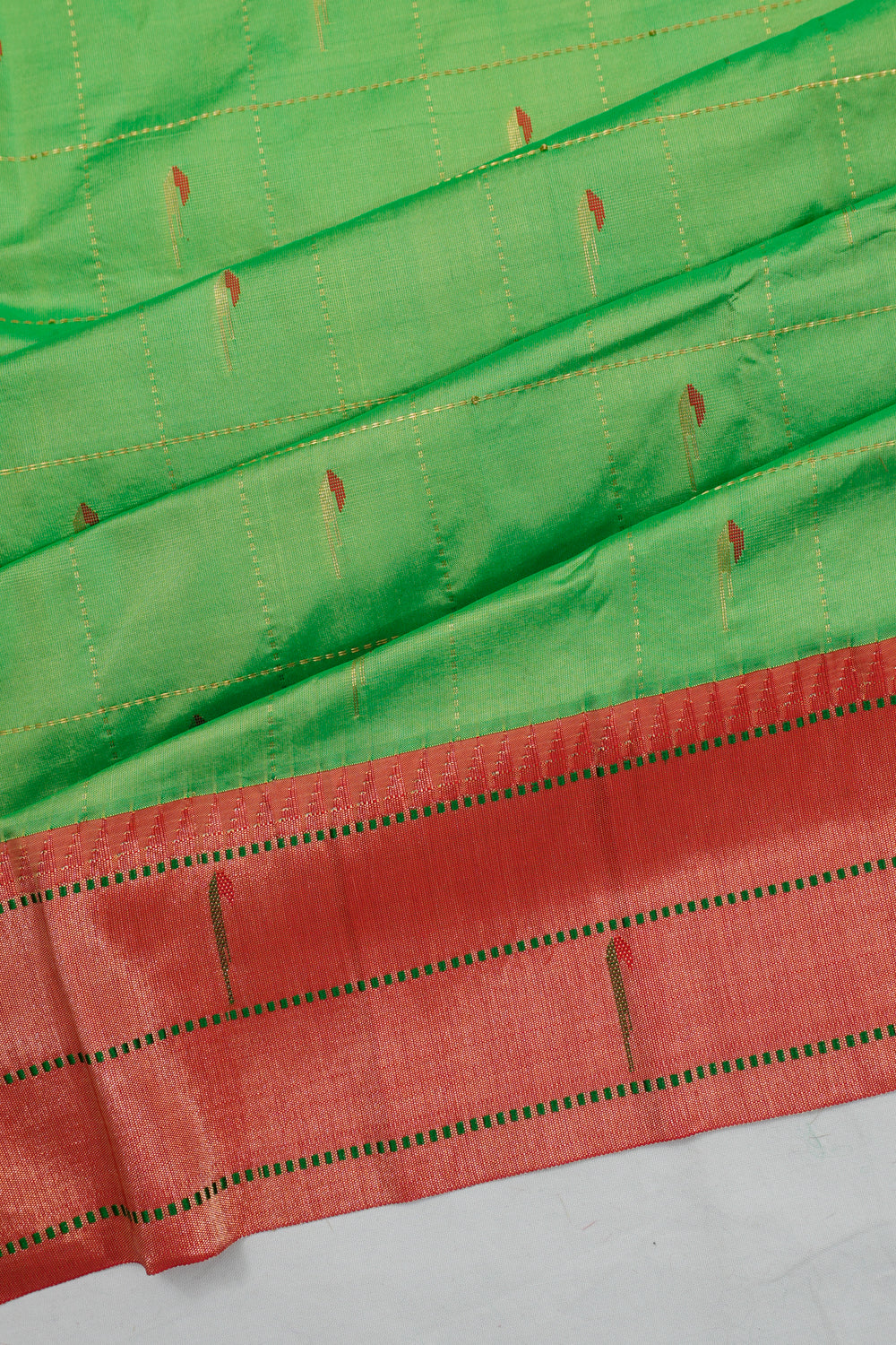 Muniya Silk Butta Pista Green Saree With Double Muniya Border