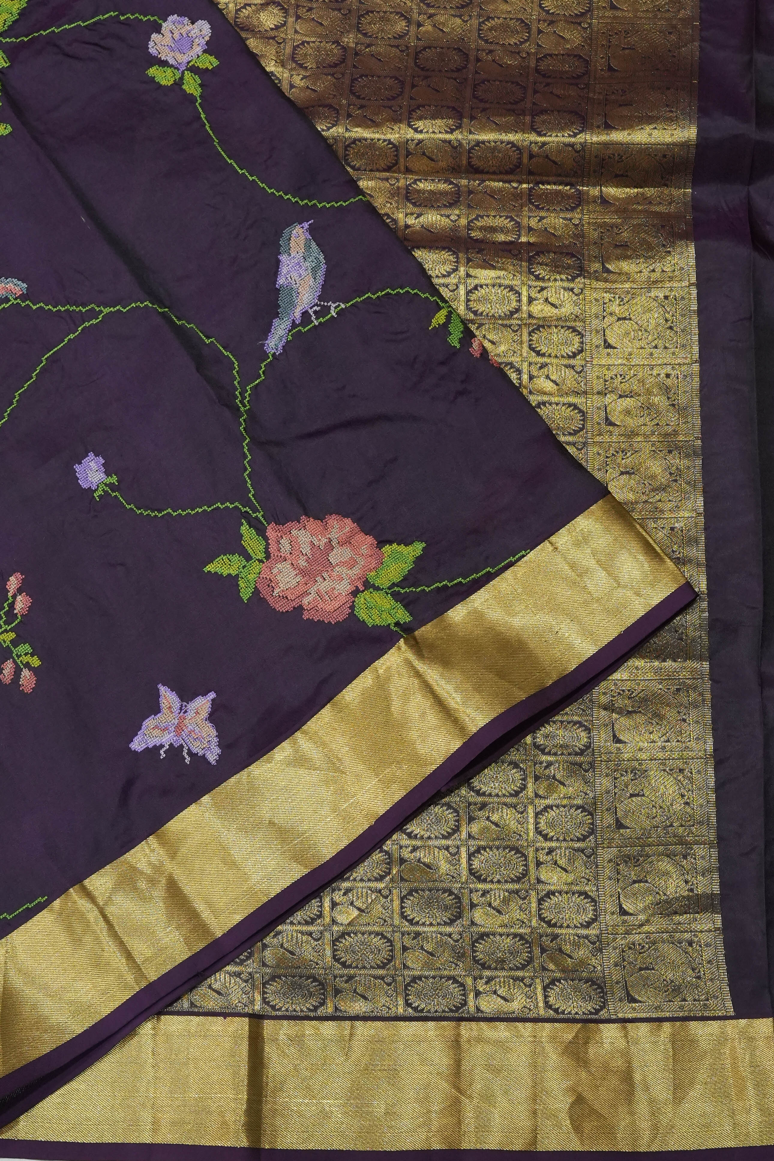 Taranga Kanchi Silk Embroidery Jaal Deep Purple Saree