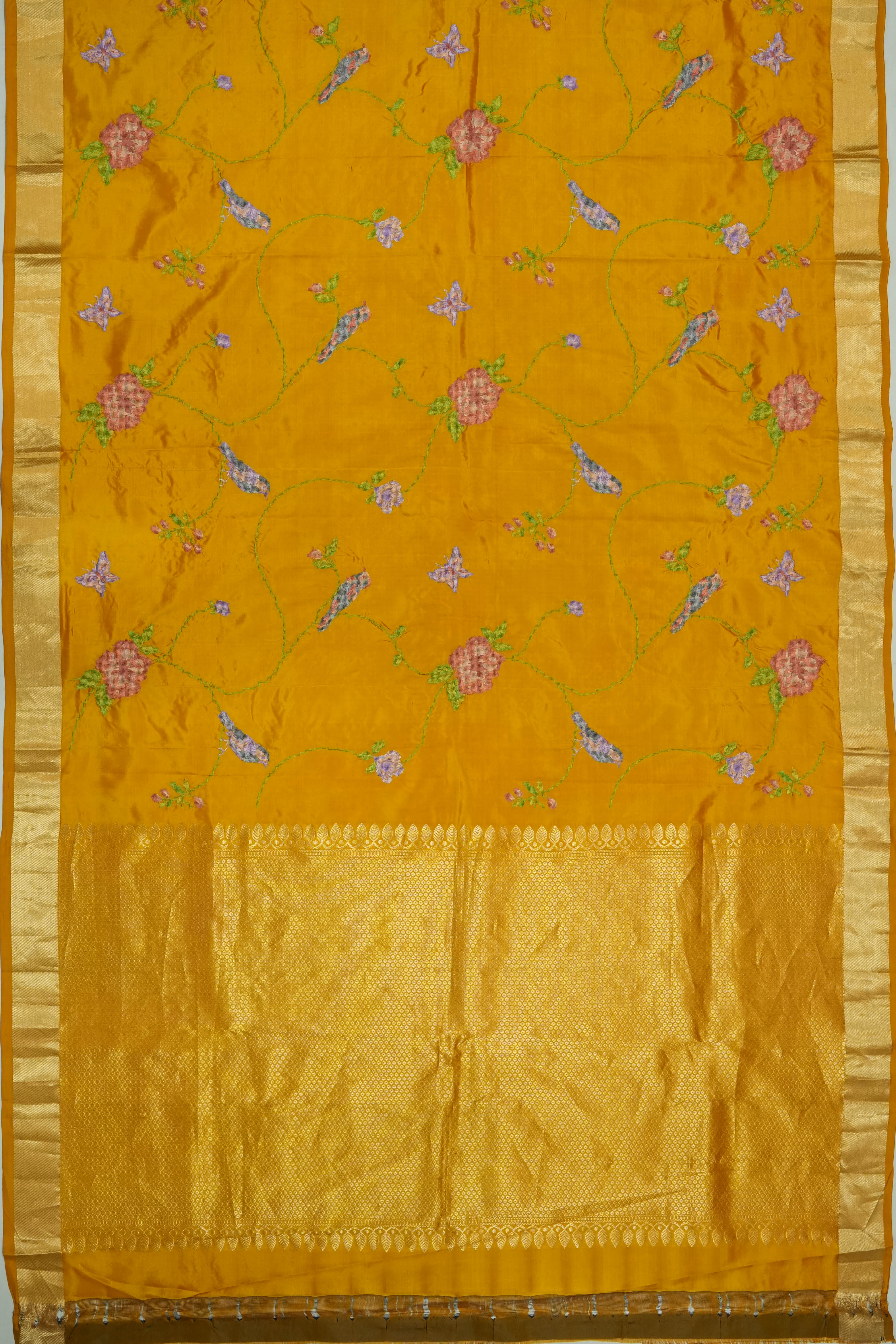 Taranga Kanchi Silk Embroidery Jaal Yellow Saree
