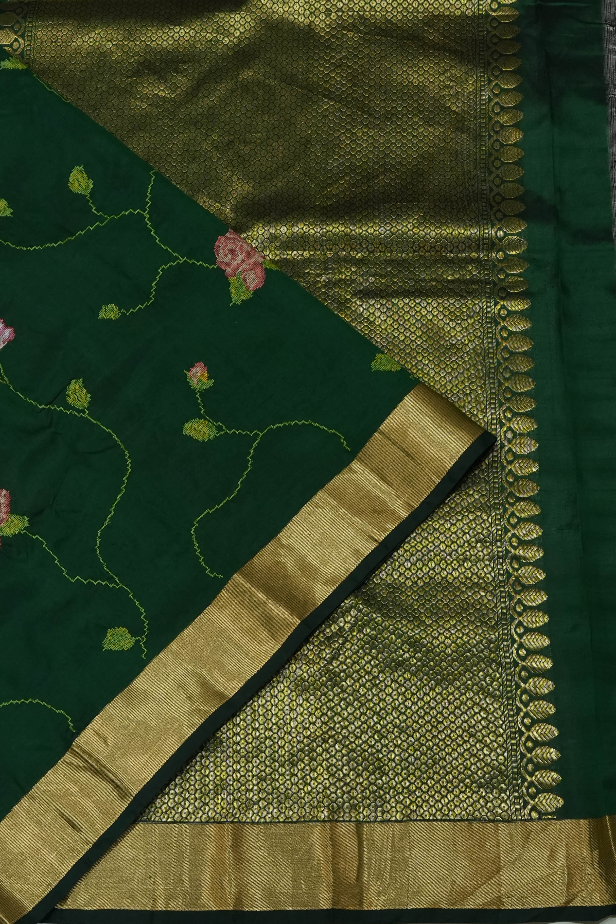 Taranga Kanchi Silk Embroidery Jaal Bottle Green Saree