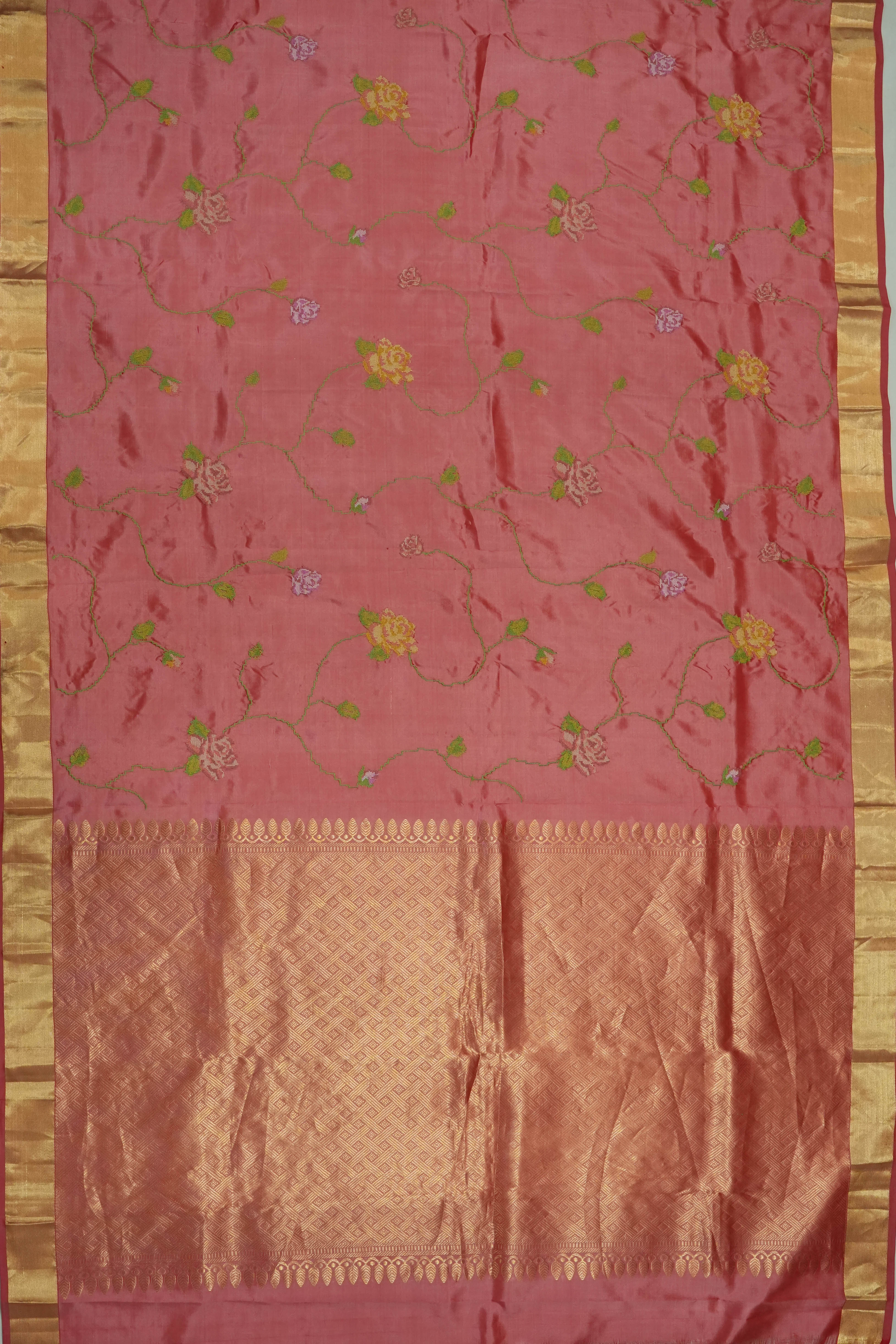Taranga Kanchi Silk Embroidery Jaal Peach Saree