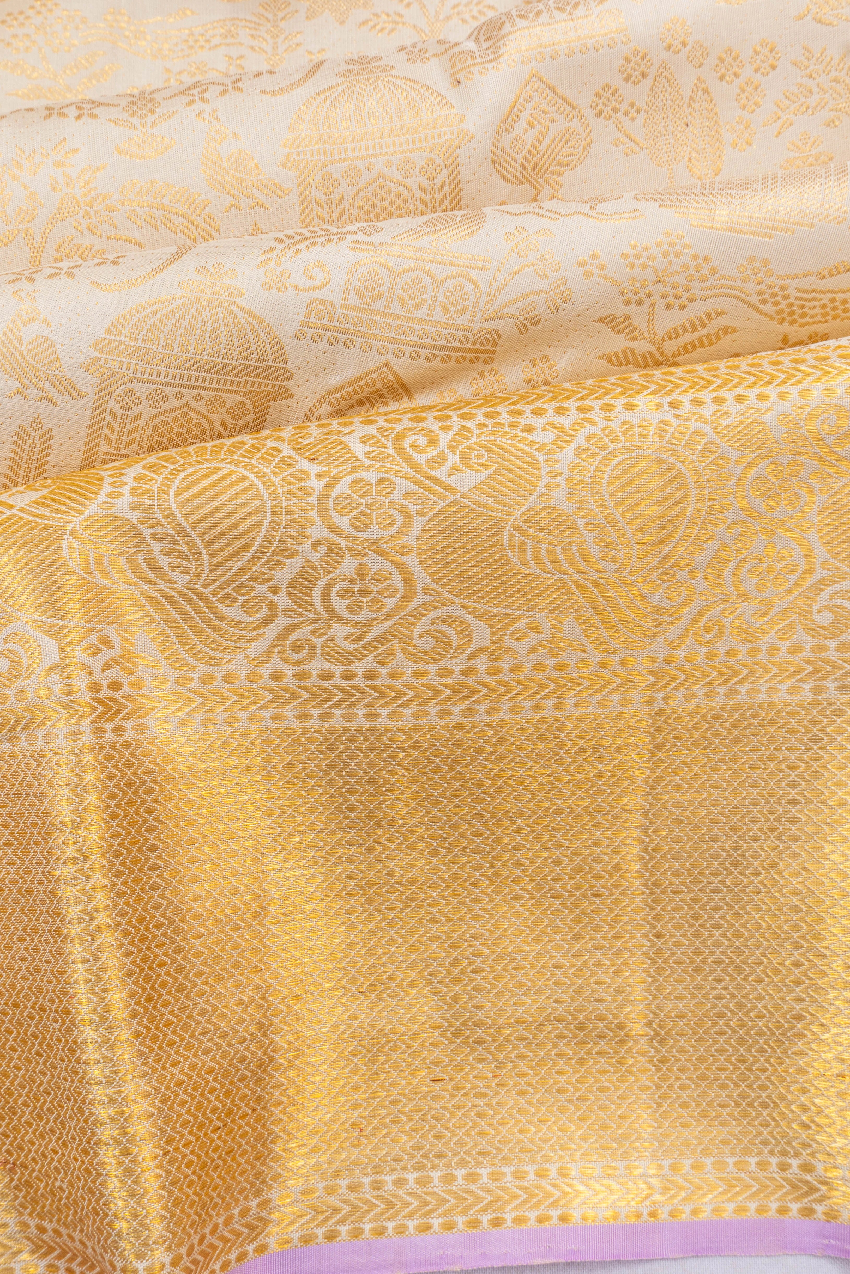 Kanchipuram Silk Brocade Cream Saree
