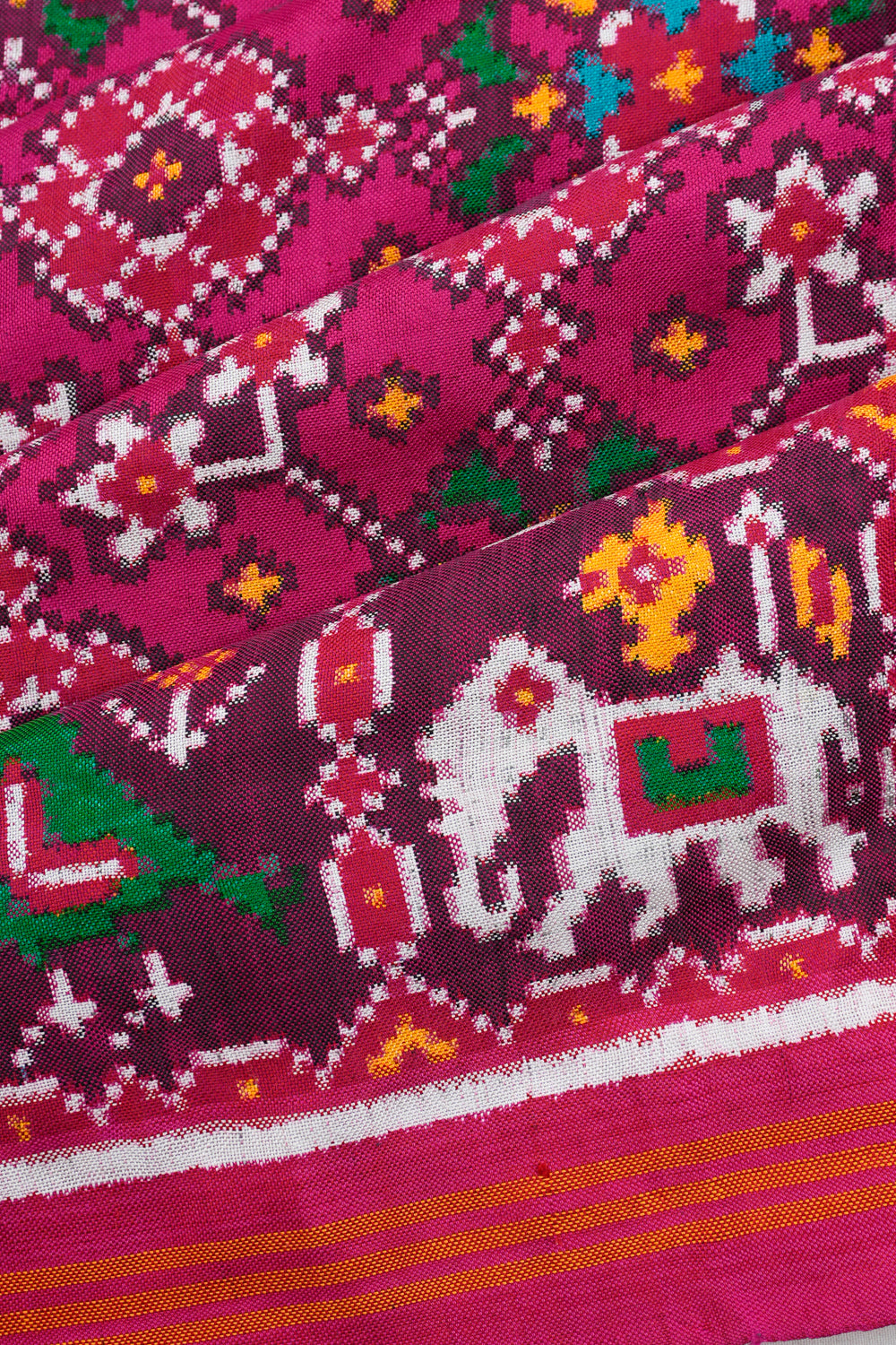 Patan Patola Silk Double Ikat Navratna Bhat Pink Saree