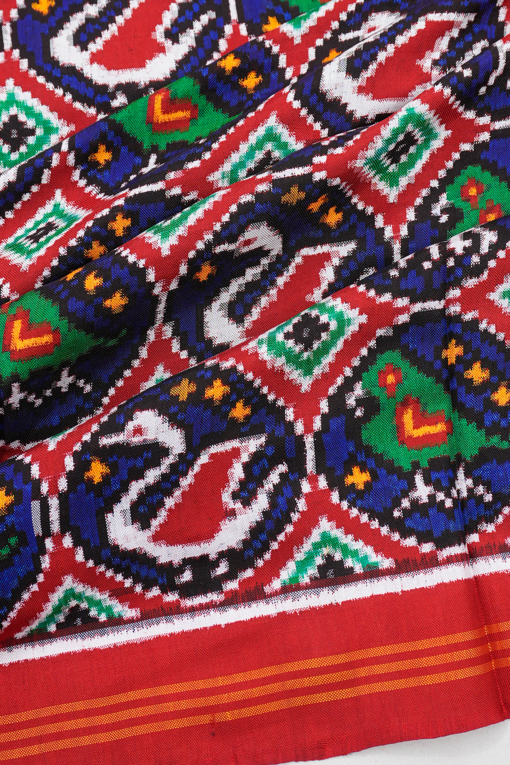 Patan Patola Silk Double Ikat 4 Figure Blue And Red Saree