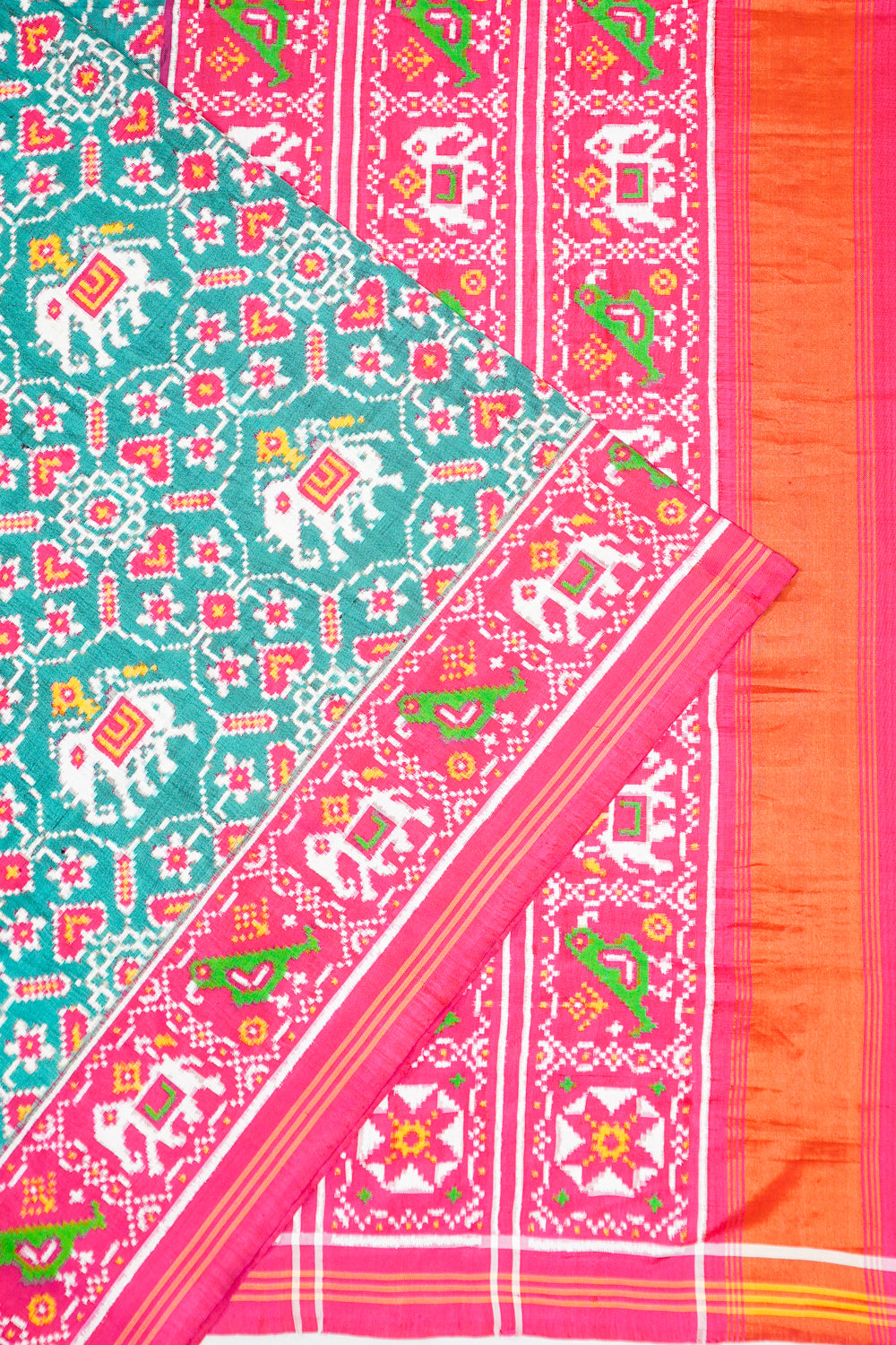 Patan Patola Silk Double Ikat Sky Chhabdi Kunj Blue Saree