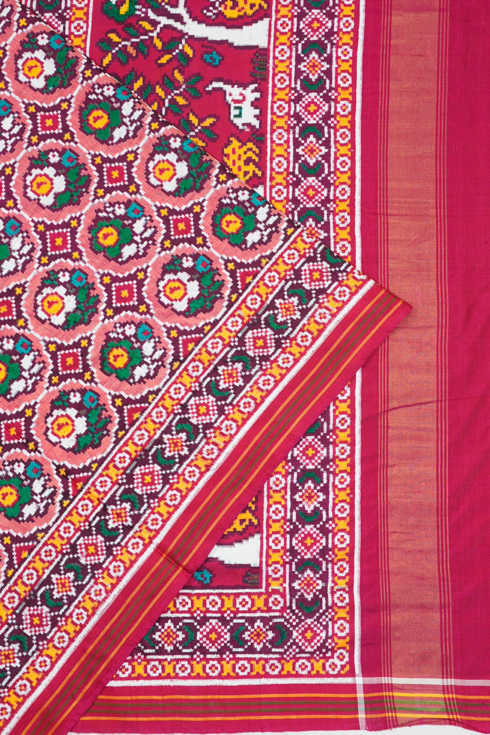 Patan Patola Silk Double Ikat Phulwadi Purple And Pink Saree