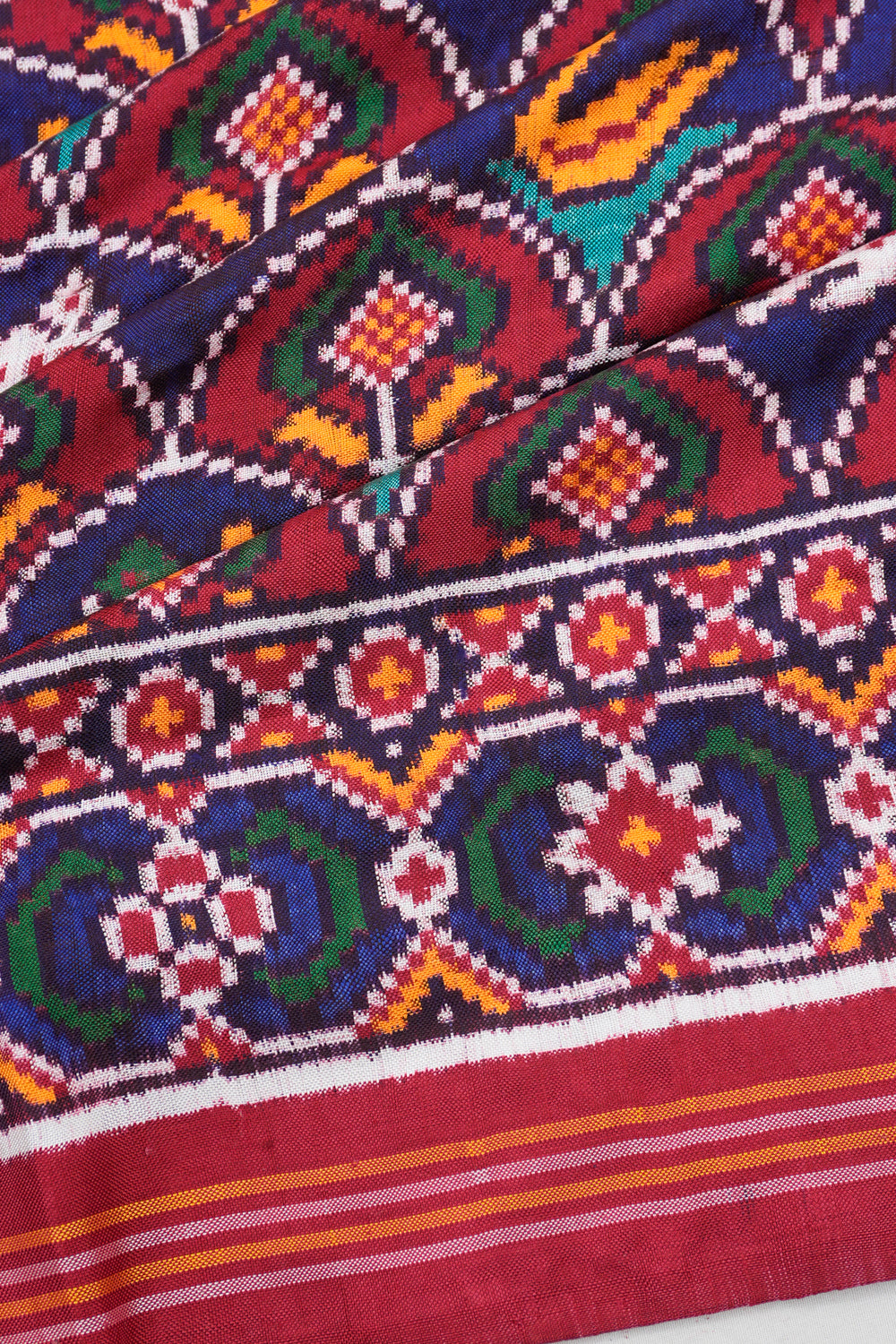 Patan Patola Silk Double Ikat 4 Figure Blue And Red Saree