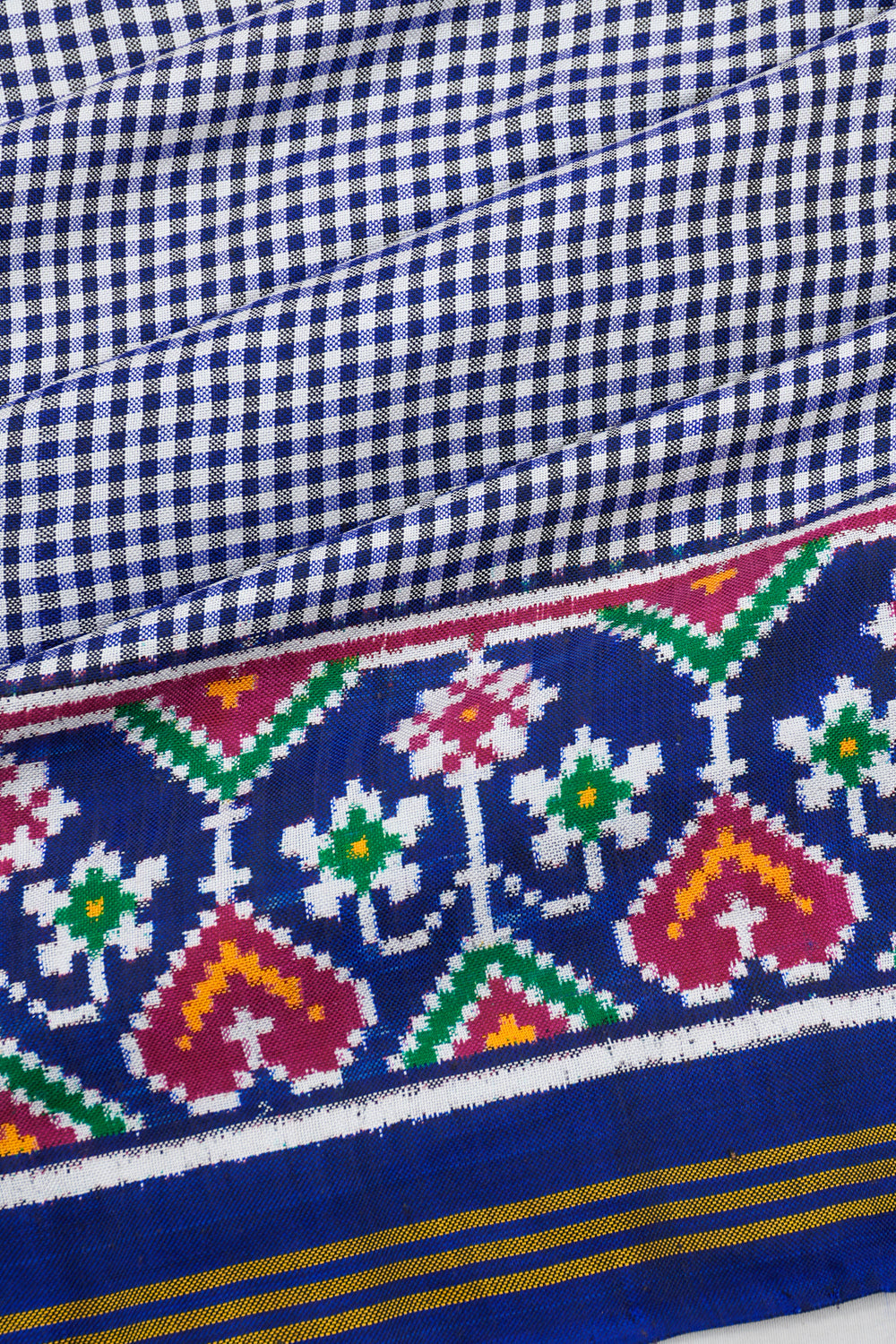 Patan Patola Silk Double Ikat Checks White And Blue Saree