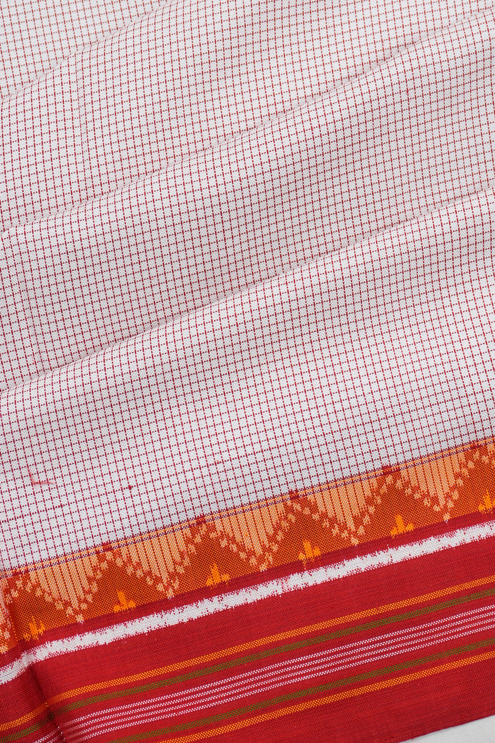 Patan Patola Silk Double Ikat Checks White Saree With Navratna Bhat Pallu
