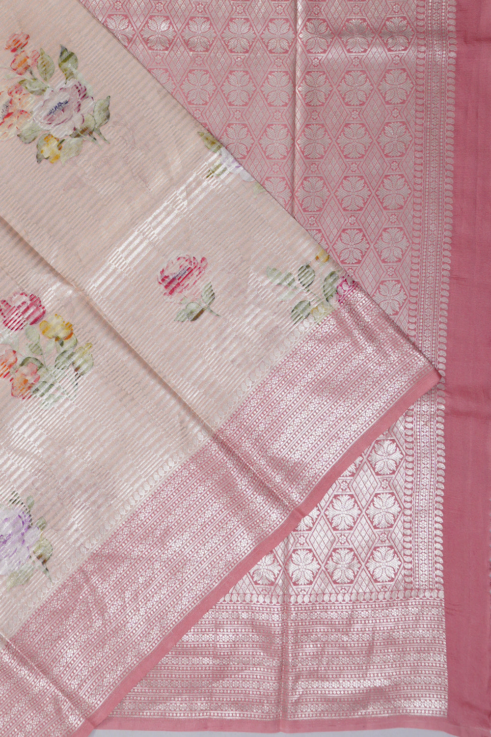 Vaanya Banaras Silk Brocade And Printed Peach Saree
