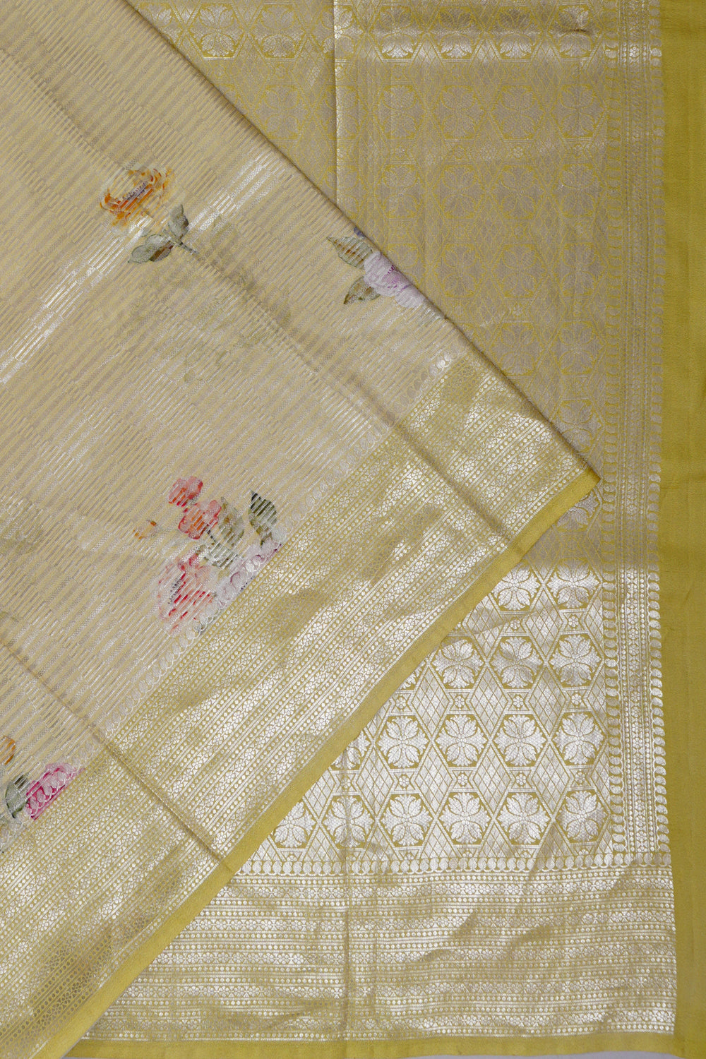 Vaanya Banaras Silk Brocade And Printed Green Saree