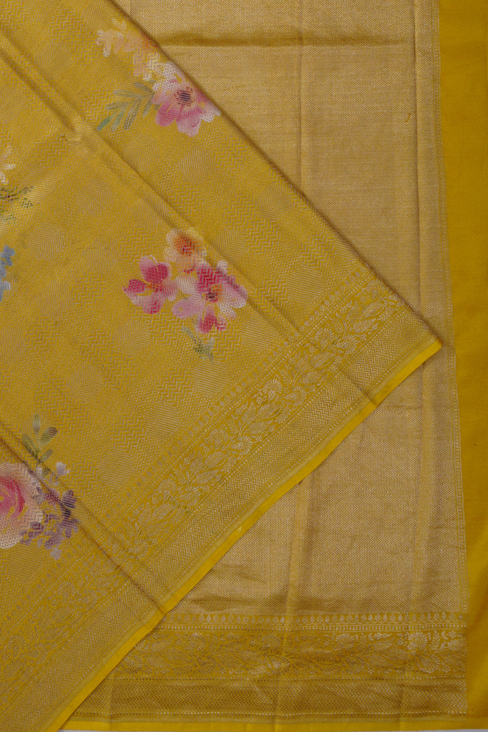Vaanya Banaras Silk Brocade And Printed Mehendi Green Saree