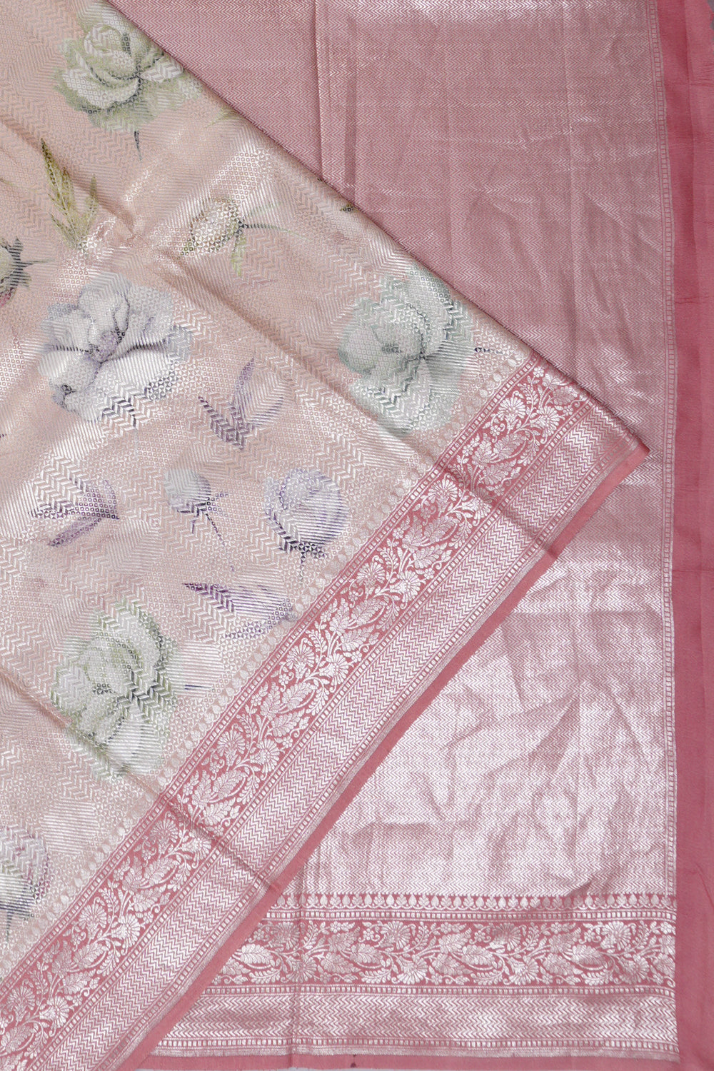 Vaanya Banaras Silk Brocade And Printed Pastel Pink Saree