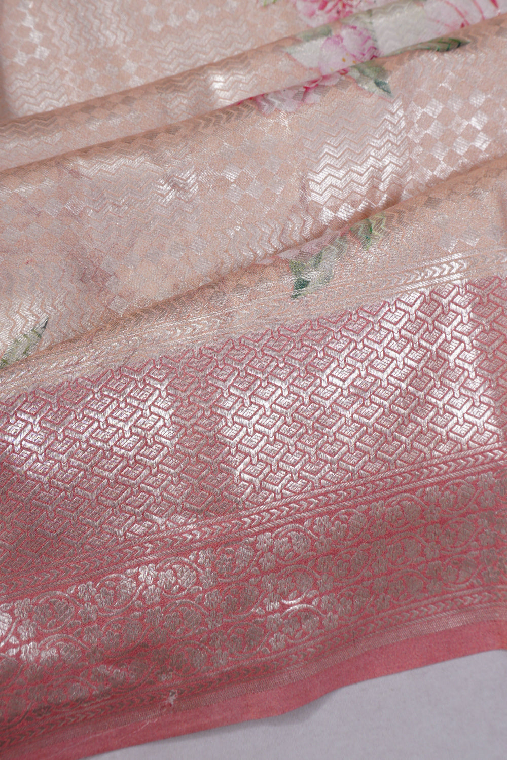Vaanya Banaras Silk Brocade And Printed Baby Pink Saree