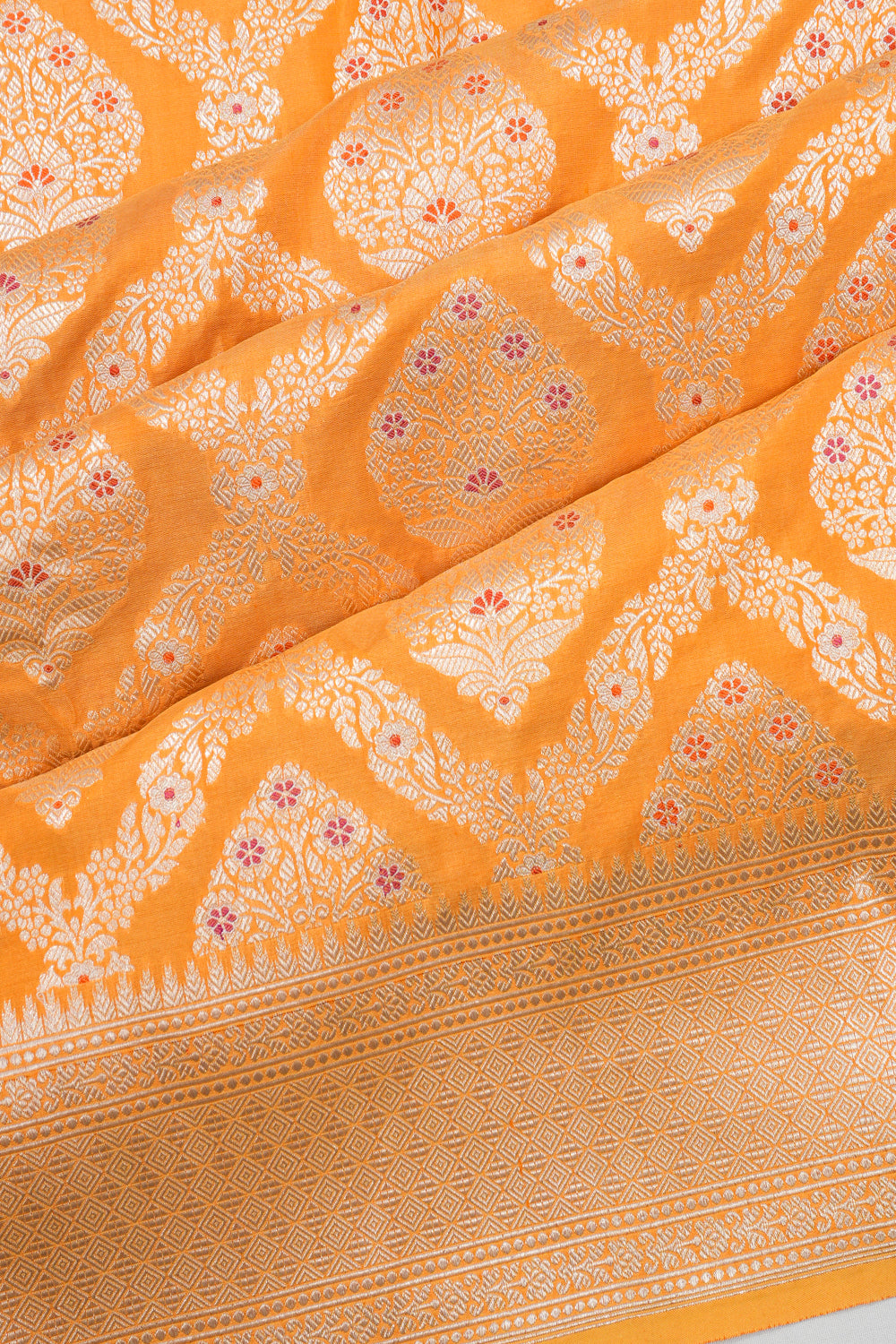 Vaanya Banaras Silk Jaal And Butta Mustard Yellow Saree