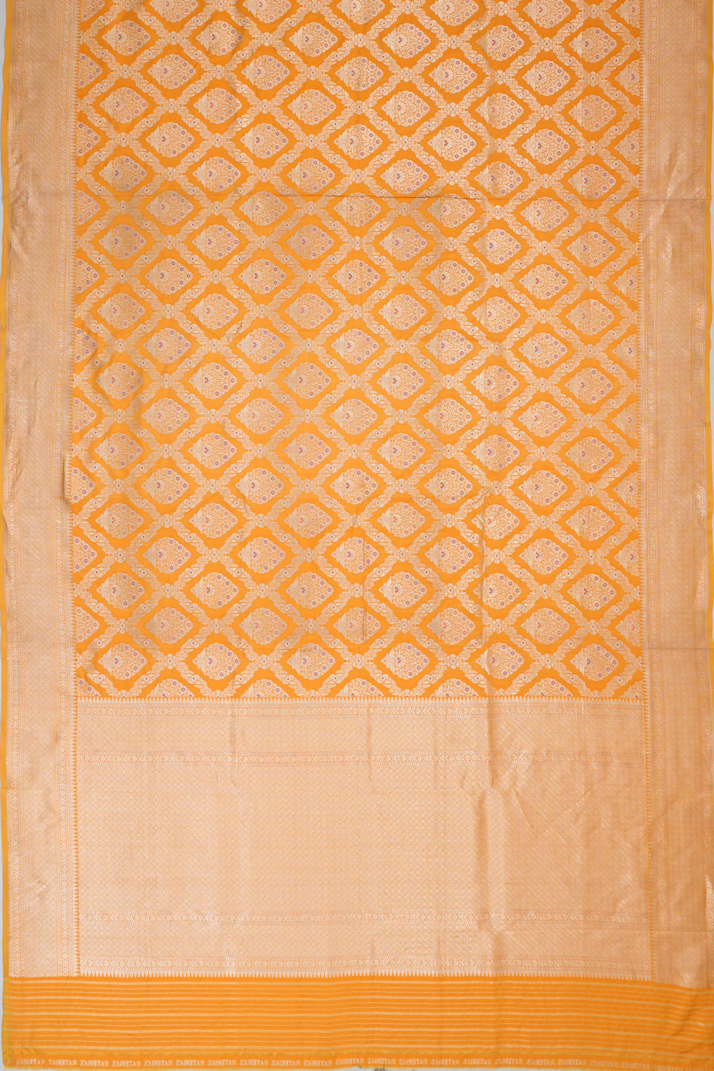 Vaanya Banaras Silk Jaal And Butta Mustard Yellow Saree