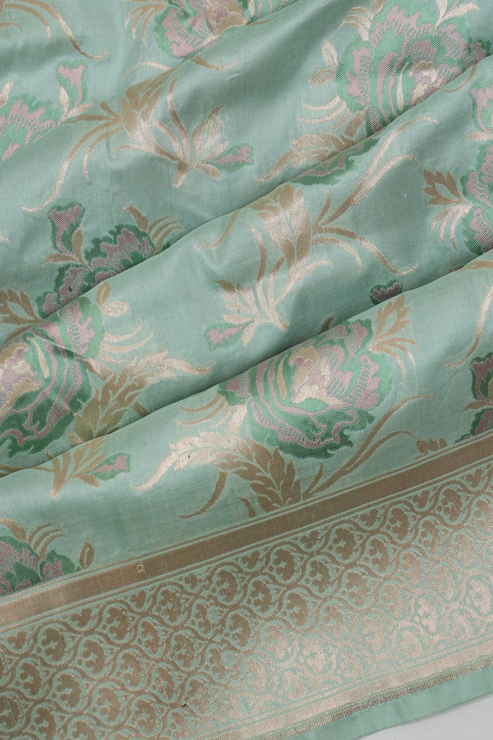 Vaanya Banaras Silk Brocade Sage Blue Saree