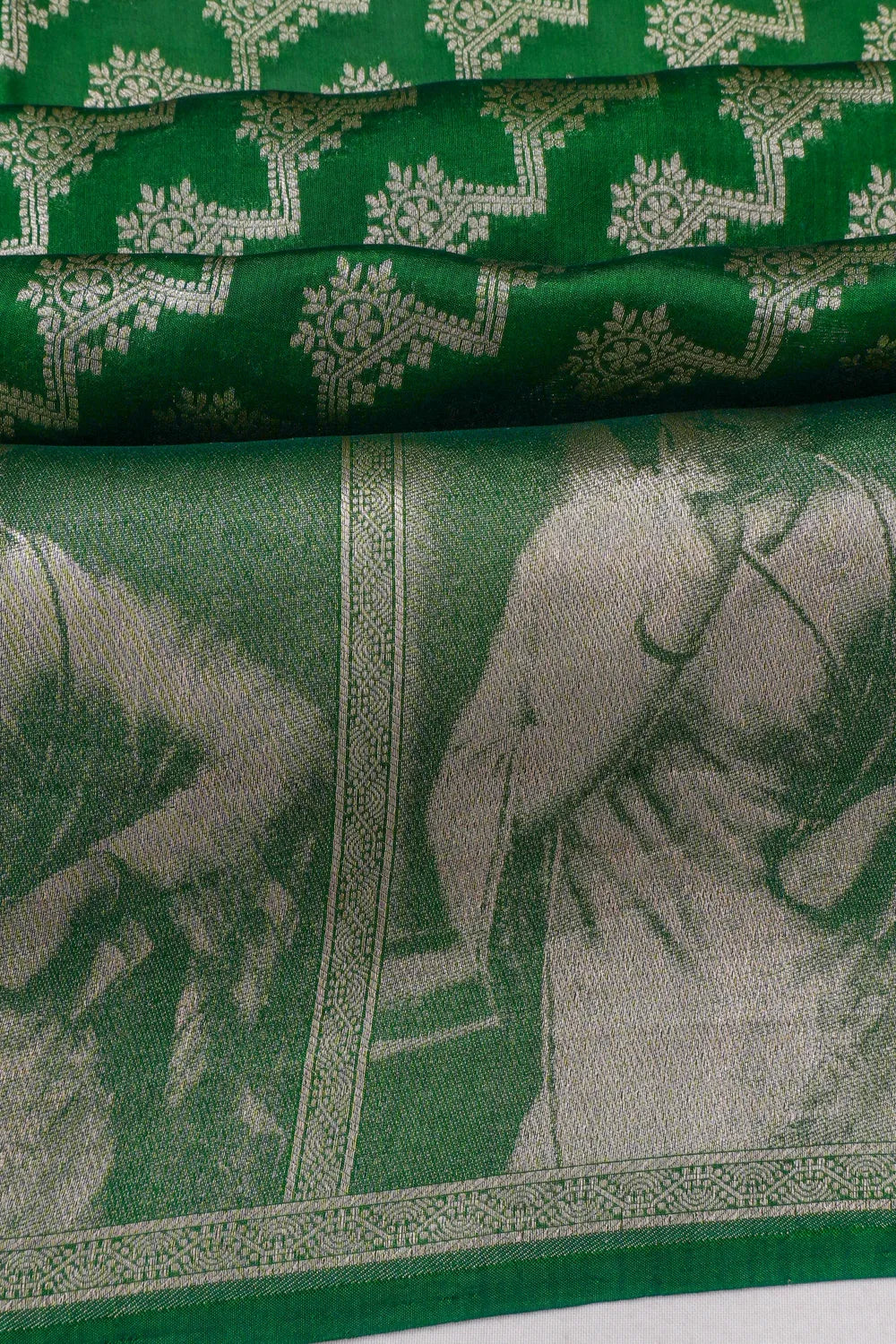 Vaanya Banaras Silk Brocade Green Saree