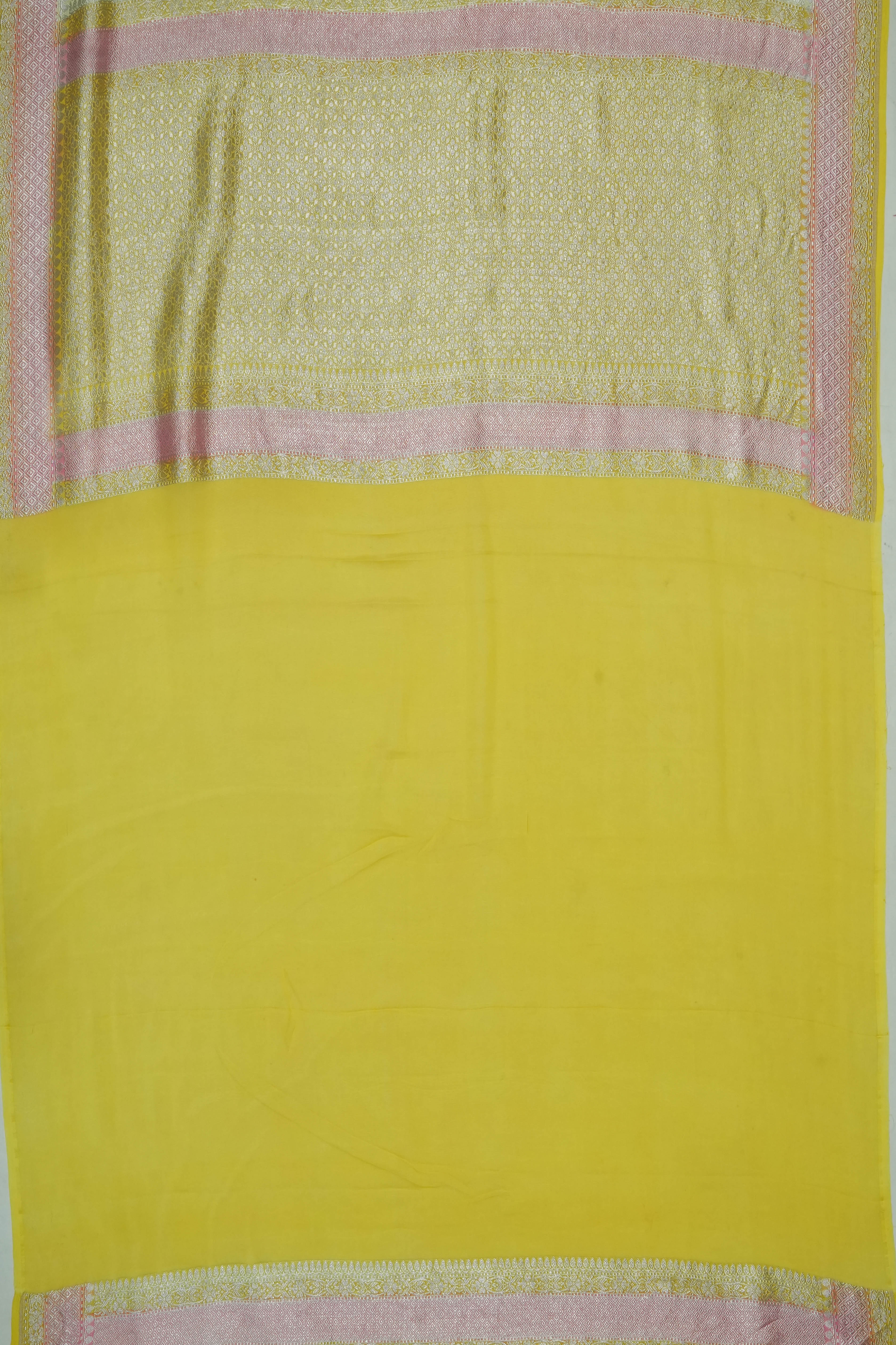 Vaanya Banaras Georgette Brocade Lemon Yellow Saree