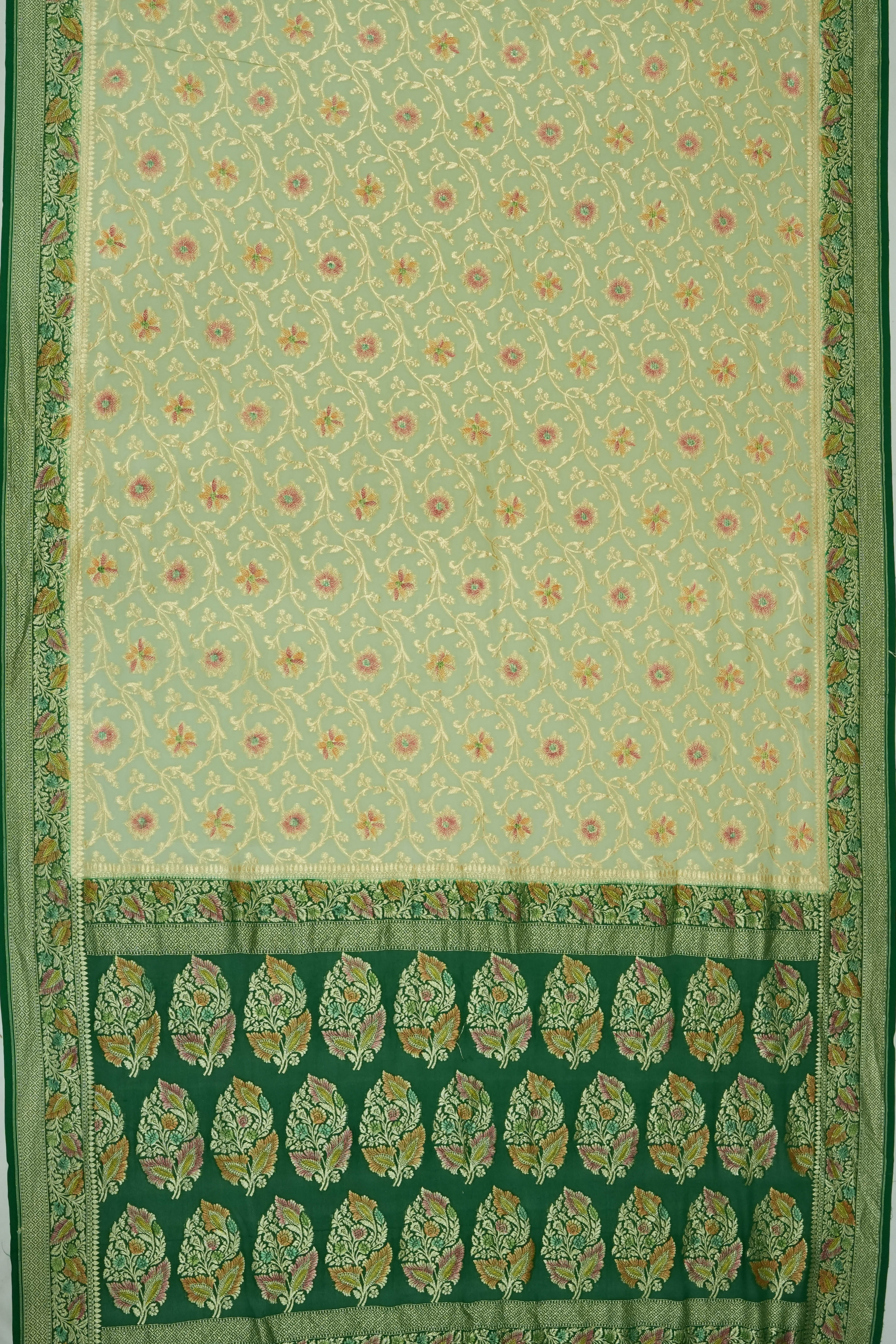 Vaanya Banaras Georgette Brocade Green Saree