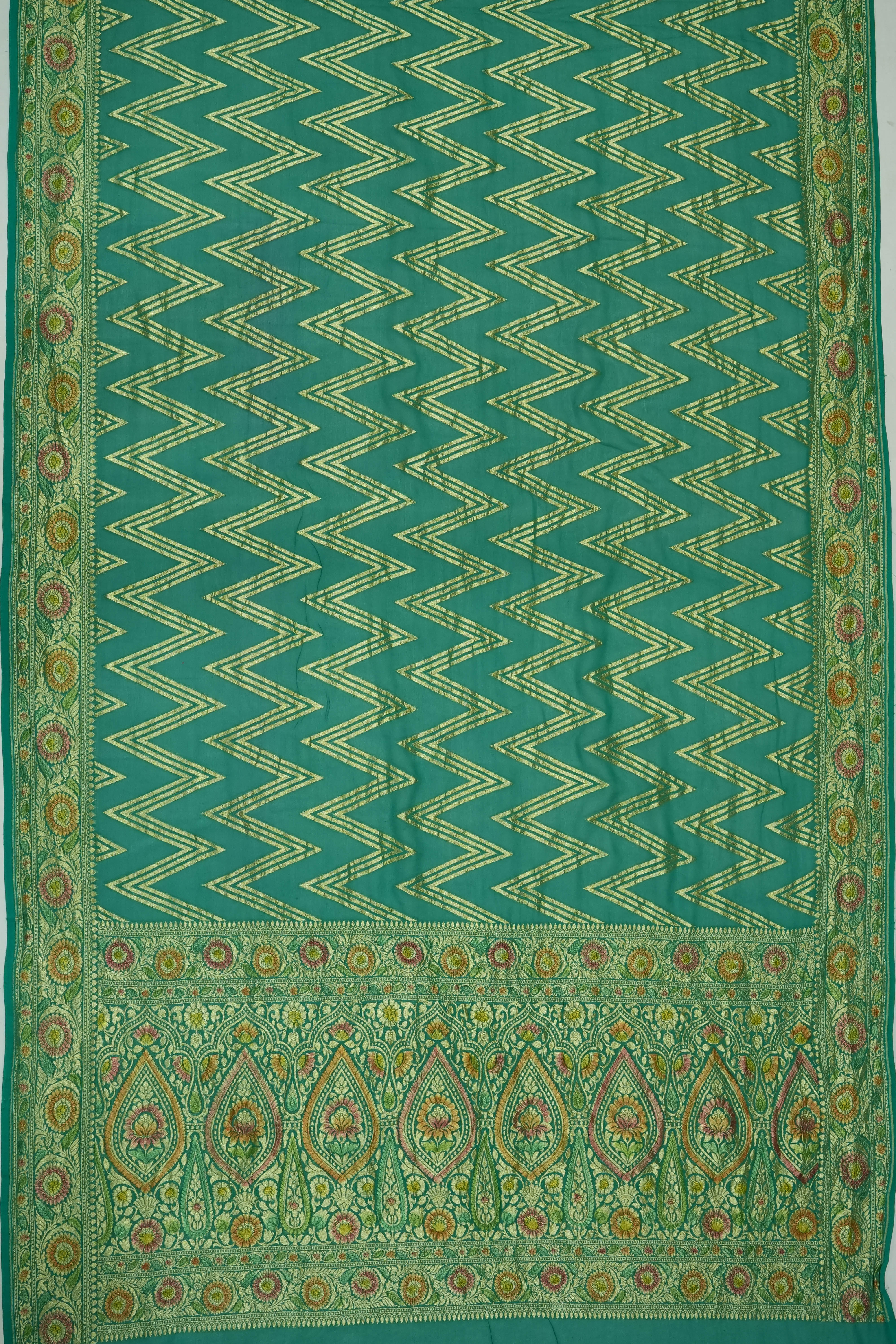 Vaanya Banaras Georgette Brocade Green Saree