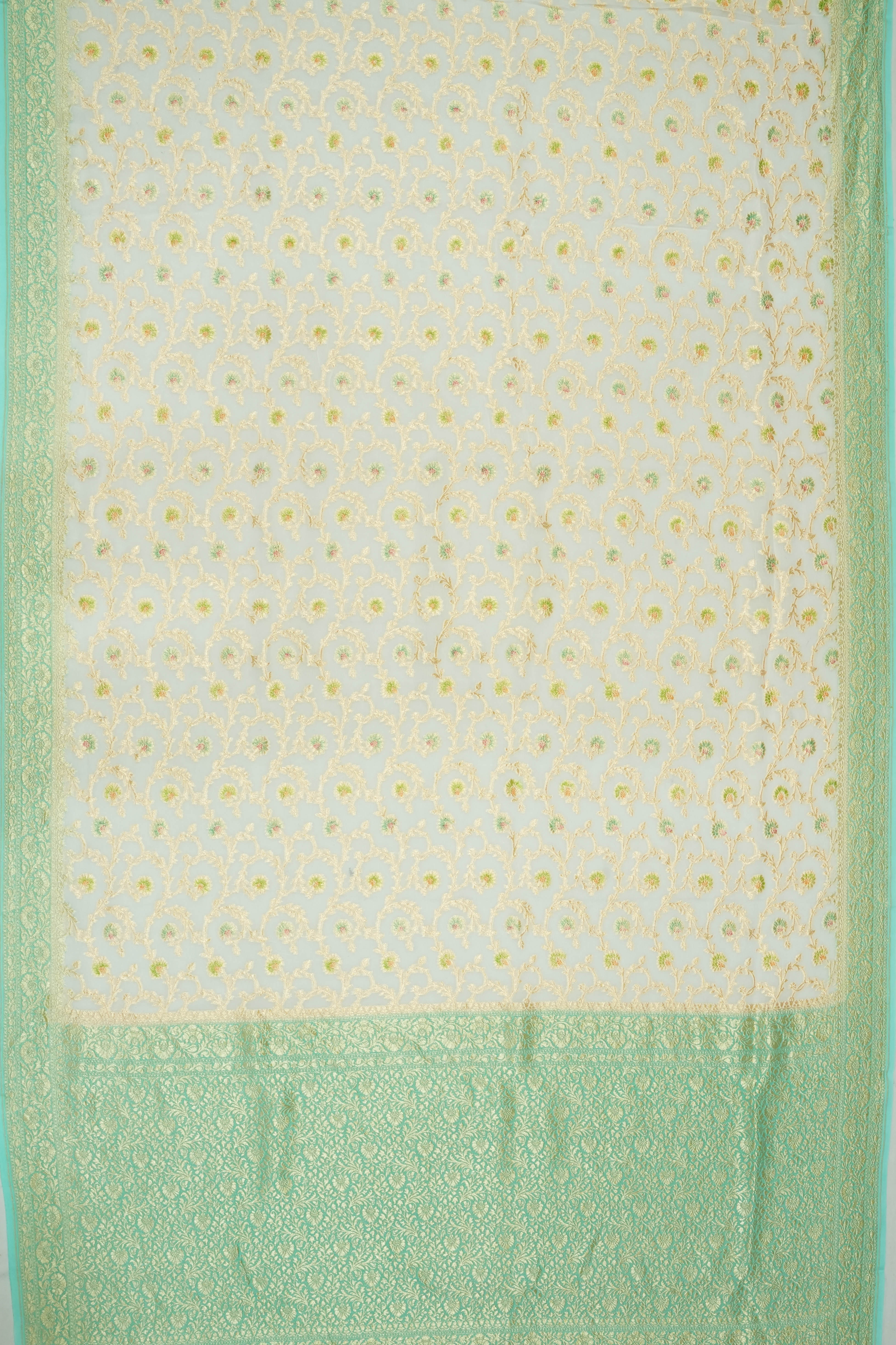 Vaanya Banaras Georgette Brocade White Saree