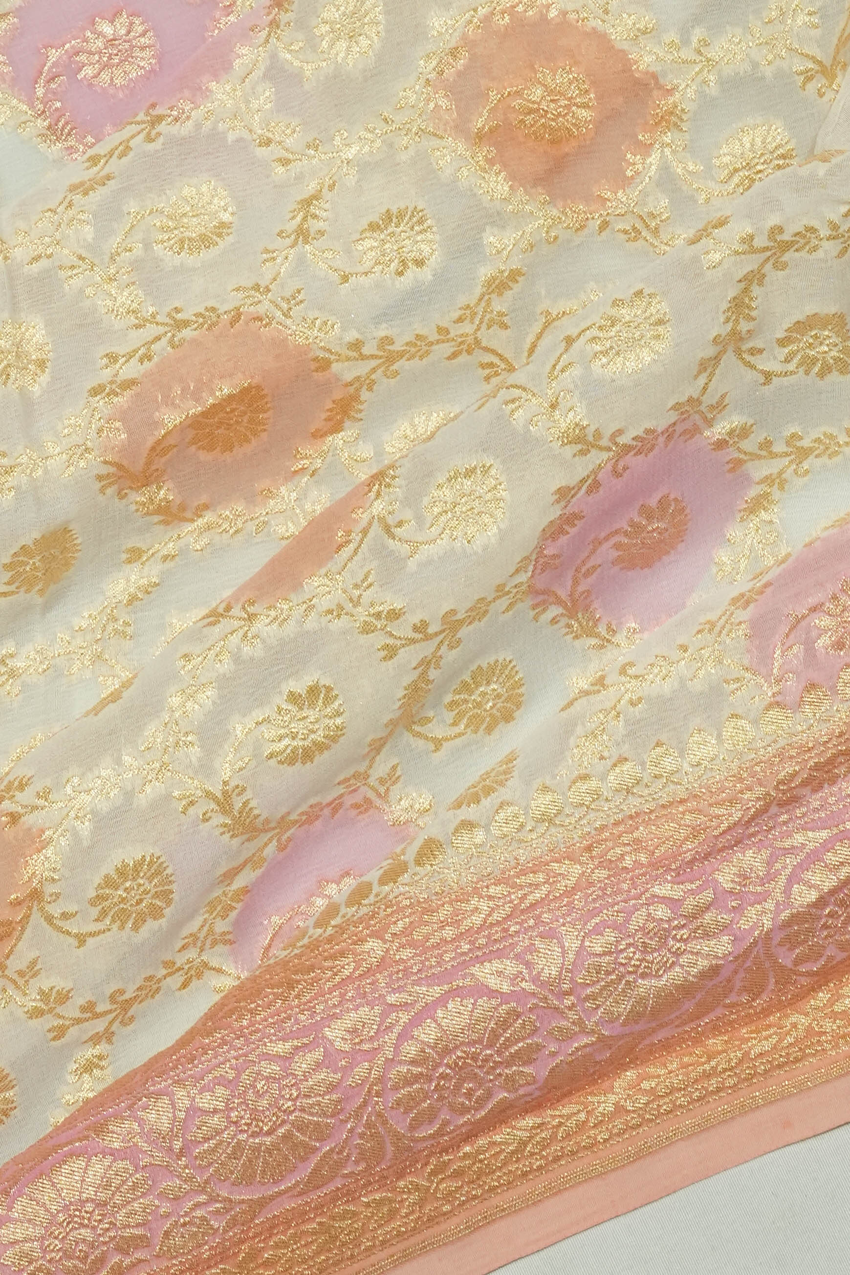 Vaanya Banaras Georgette Brocade White Saree