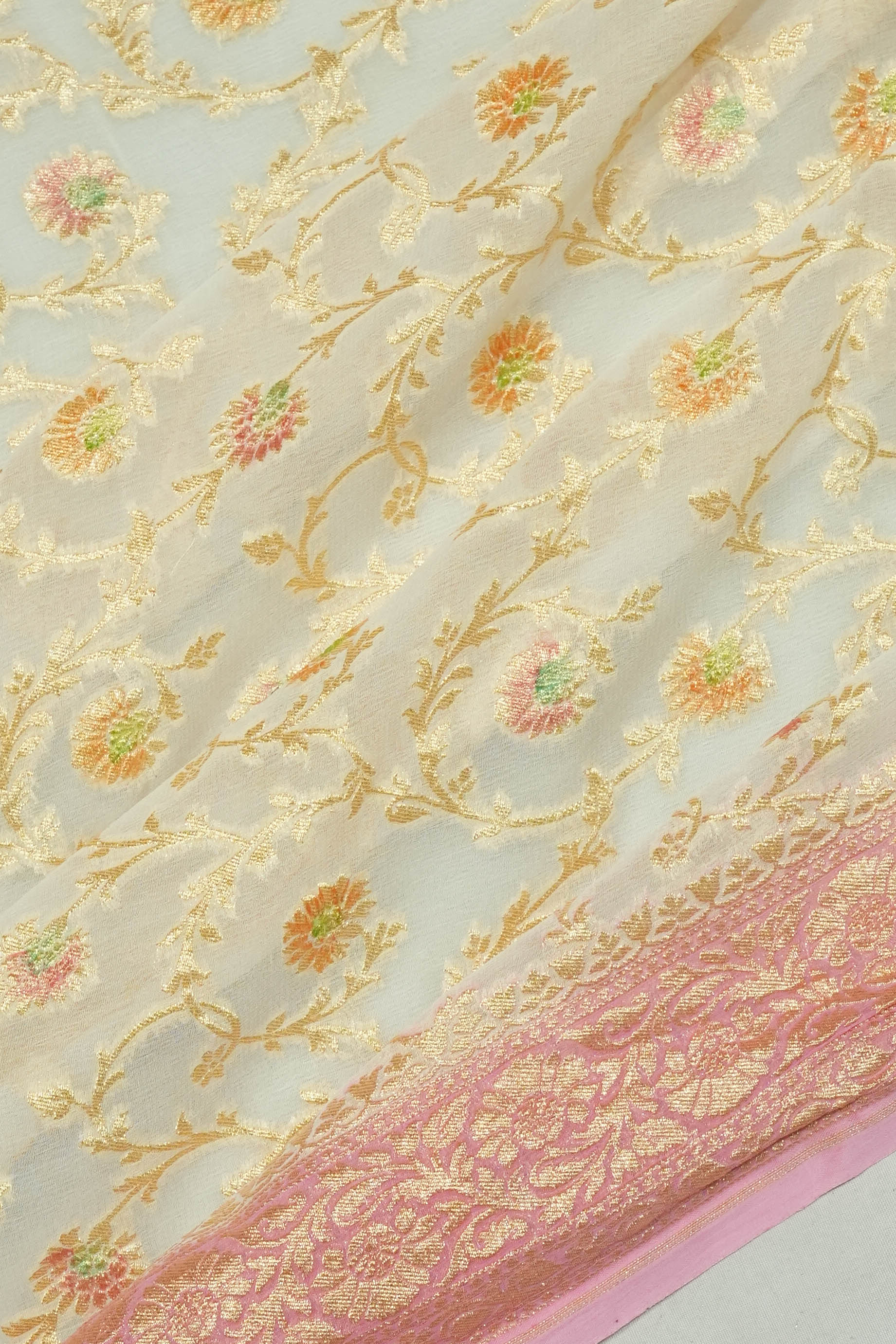 Vaanya Banaras Georgette Brocade Pink Saree