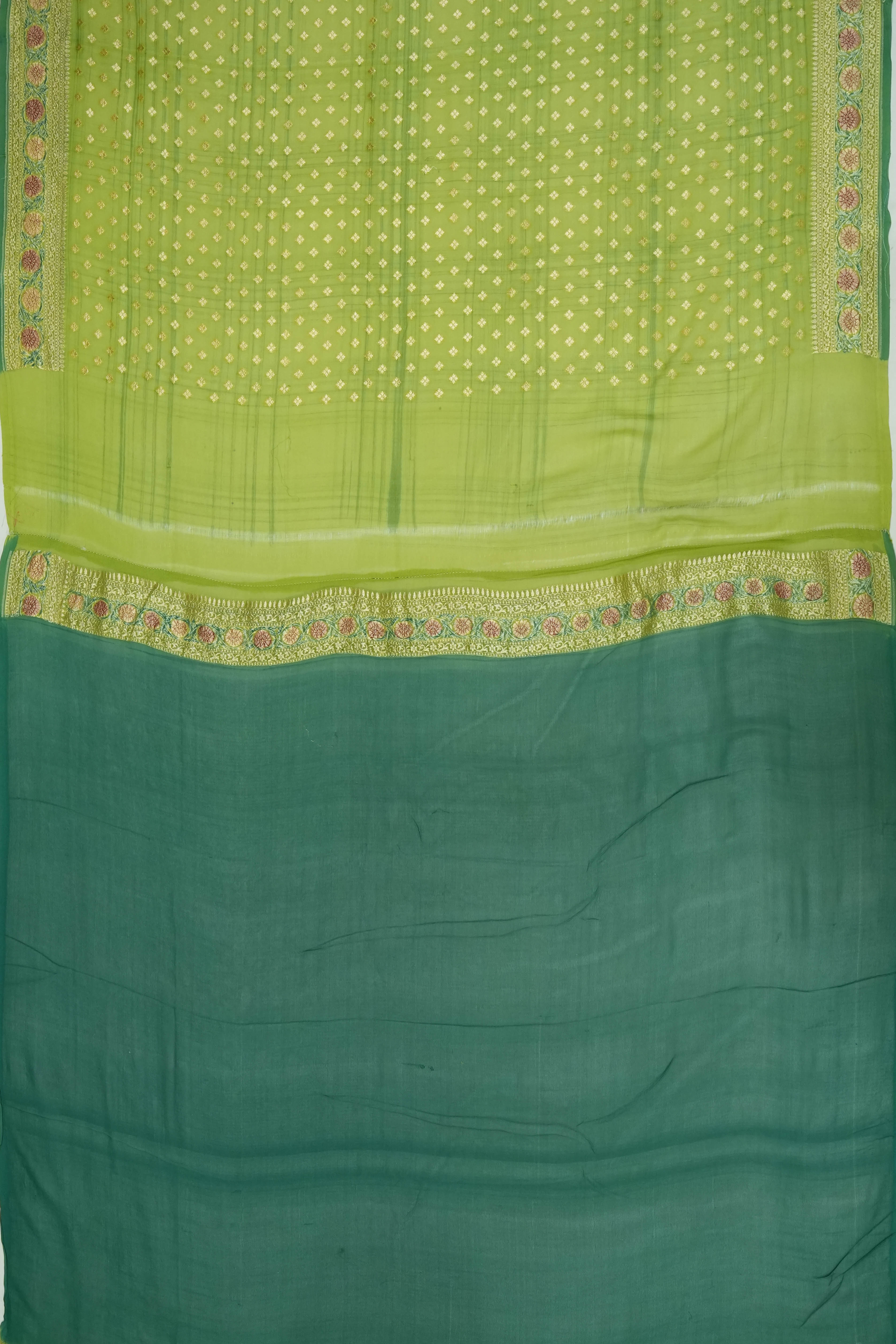 Vaanya Banaras Georgette Brocade Green Saree
