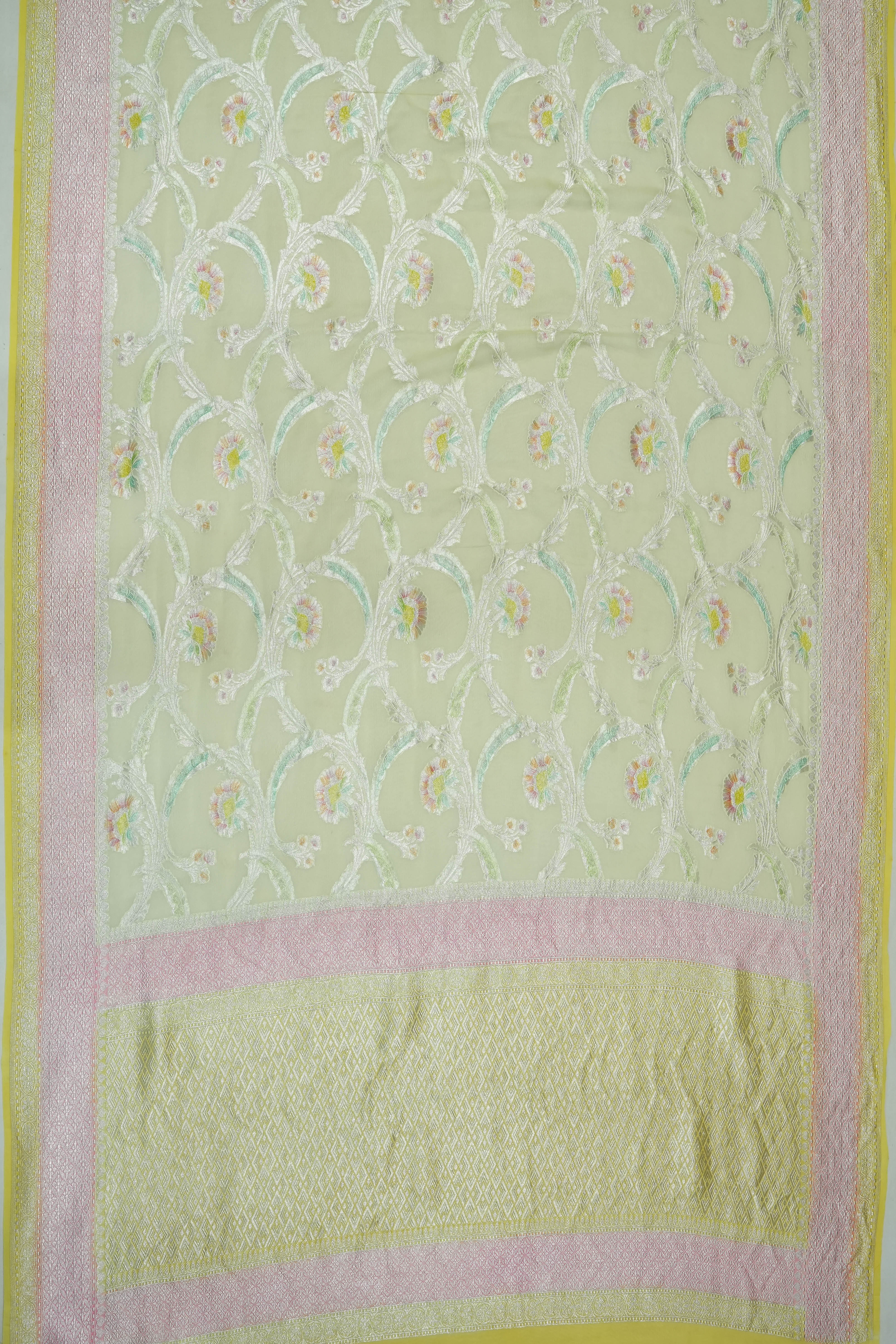 Vaanya Banaras Georgette Brocade Green Saree