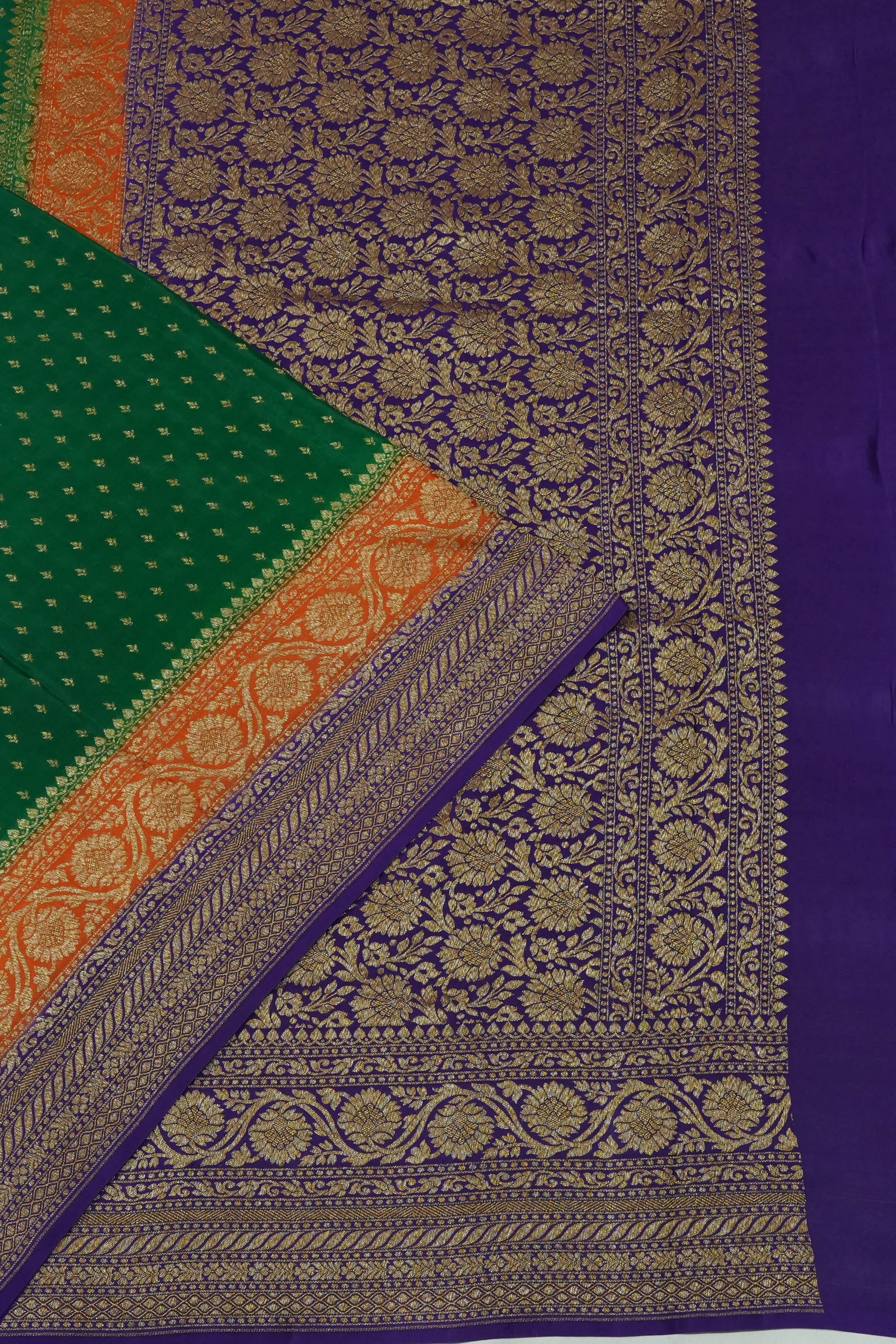 Vaanya Banaras Georgette Brocade Green Saree