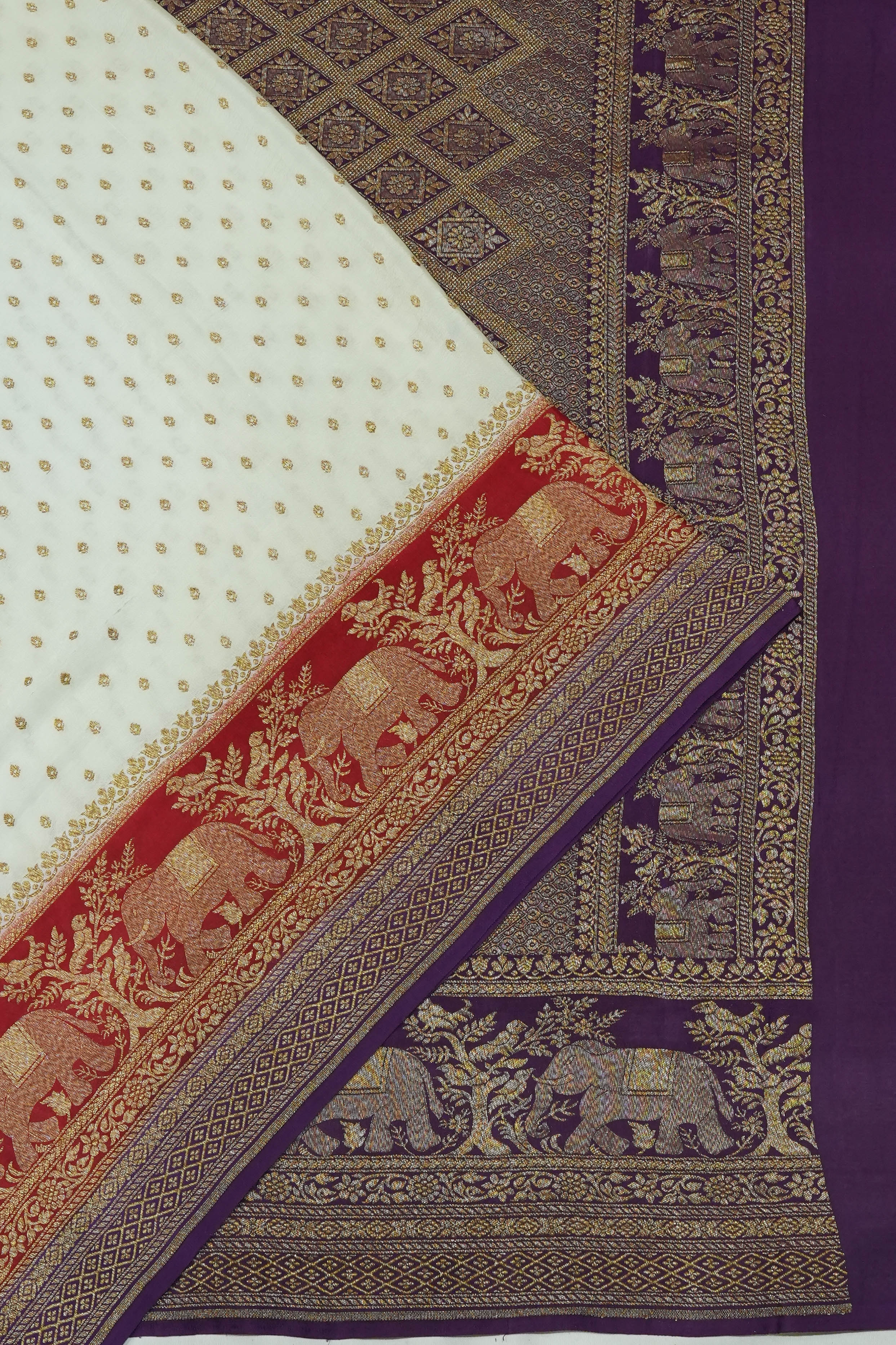 Vaanya Banaras Georgette Brocade White Saree
