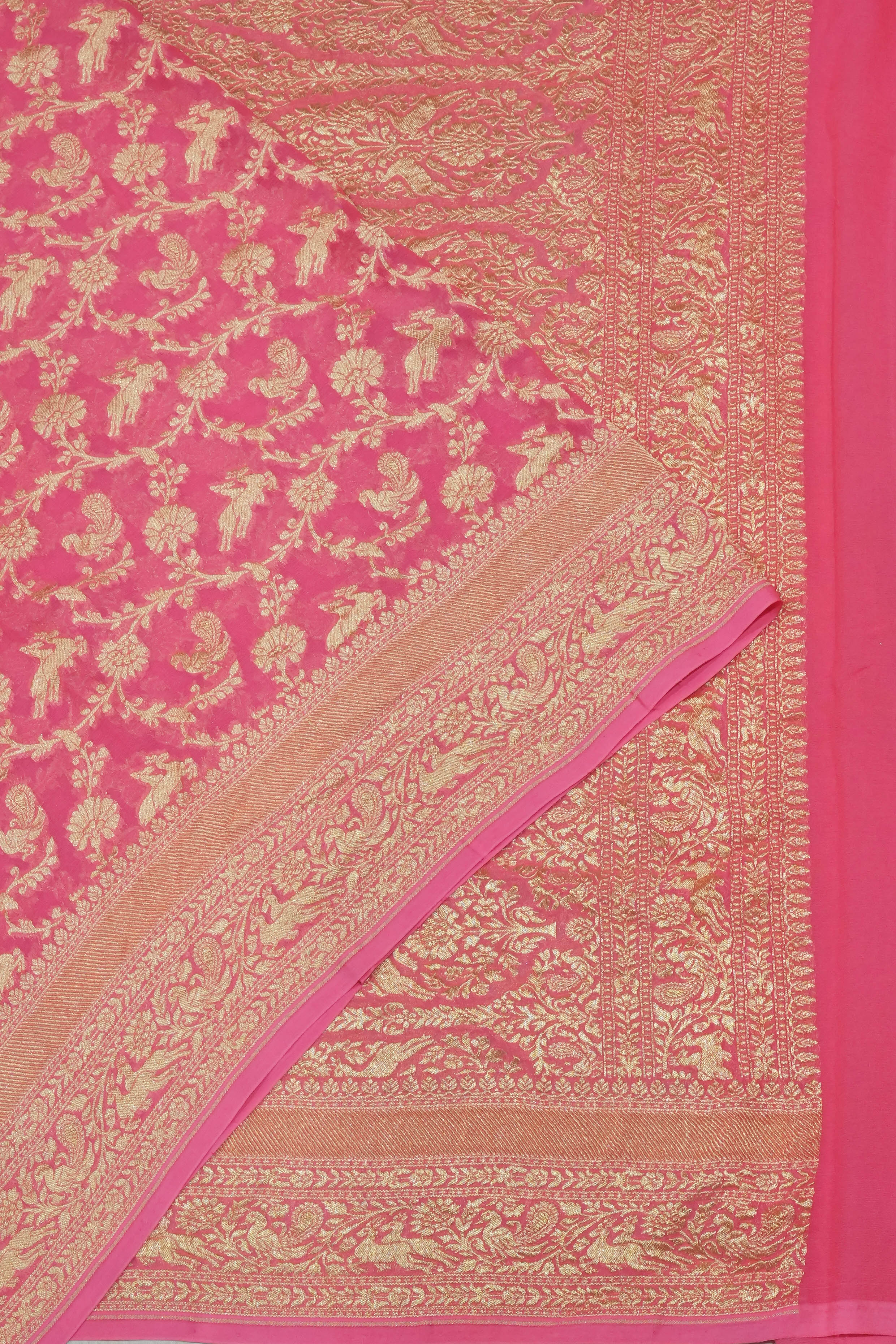 Vaanya Banaras Georgette Brocade Pink Saree