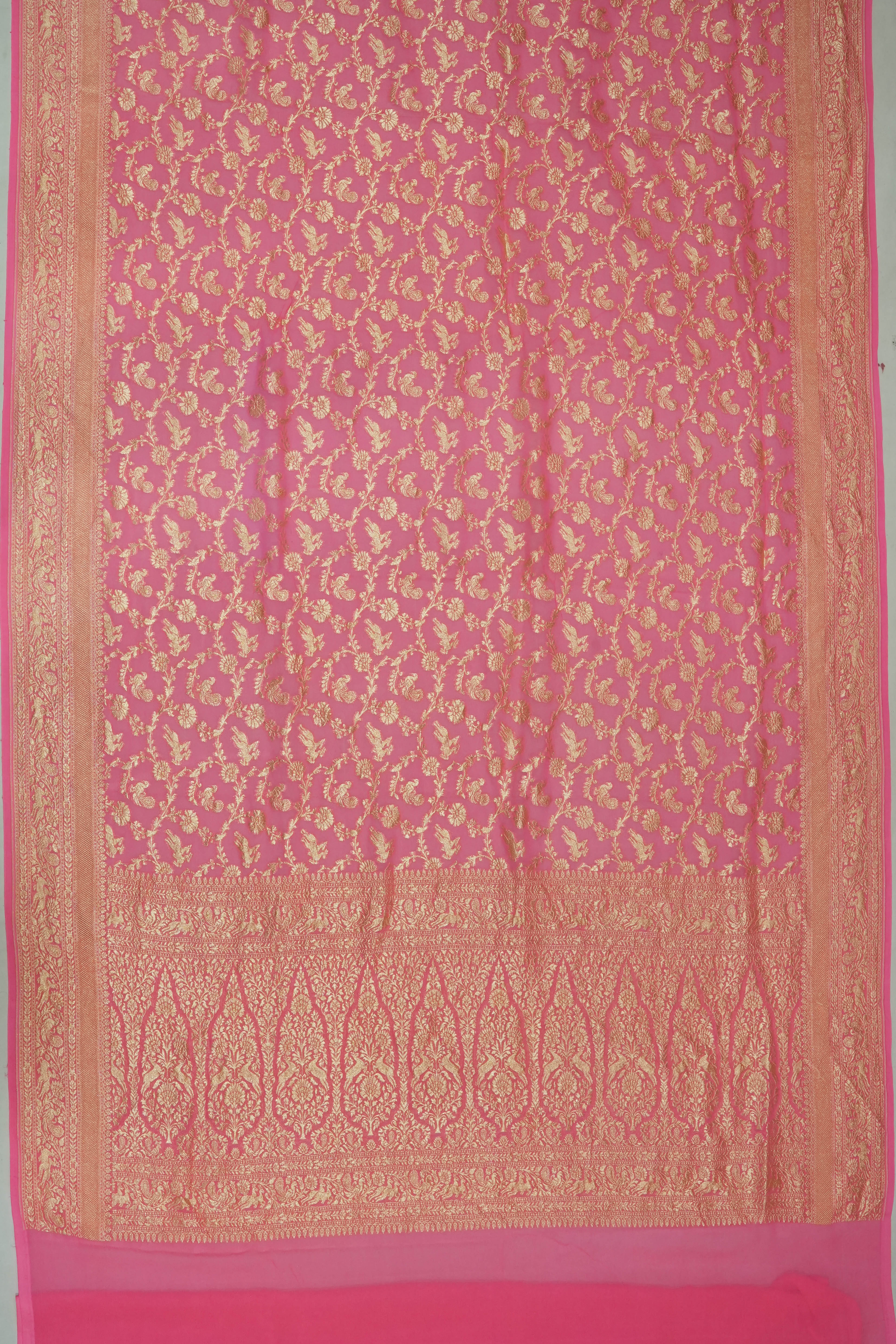 Vaanya Banaras Georgette Brocade Pink Saree
