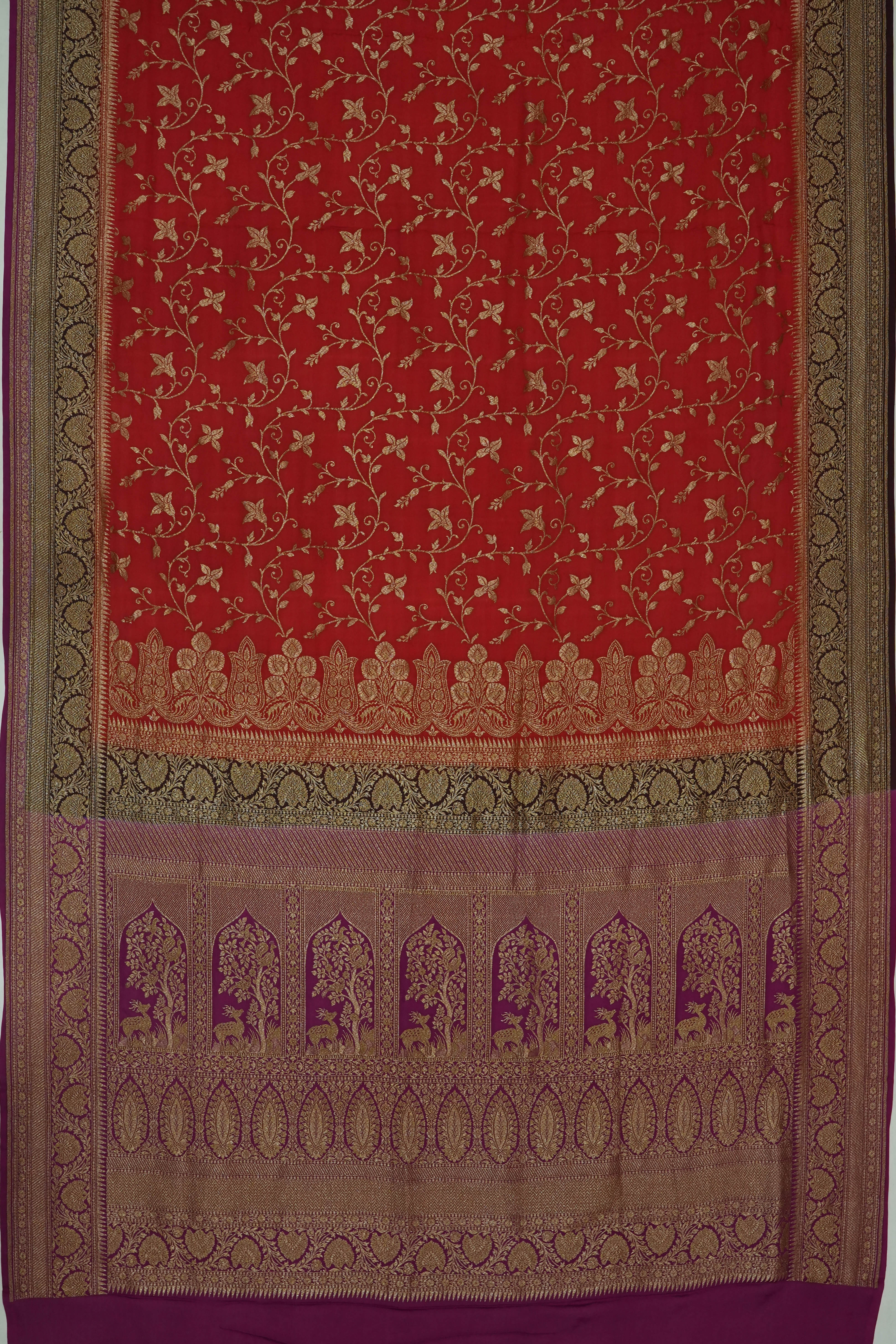 Vaanya Banaras Georgette Brocade Red Saree