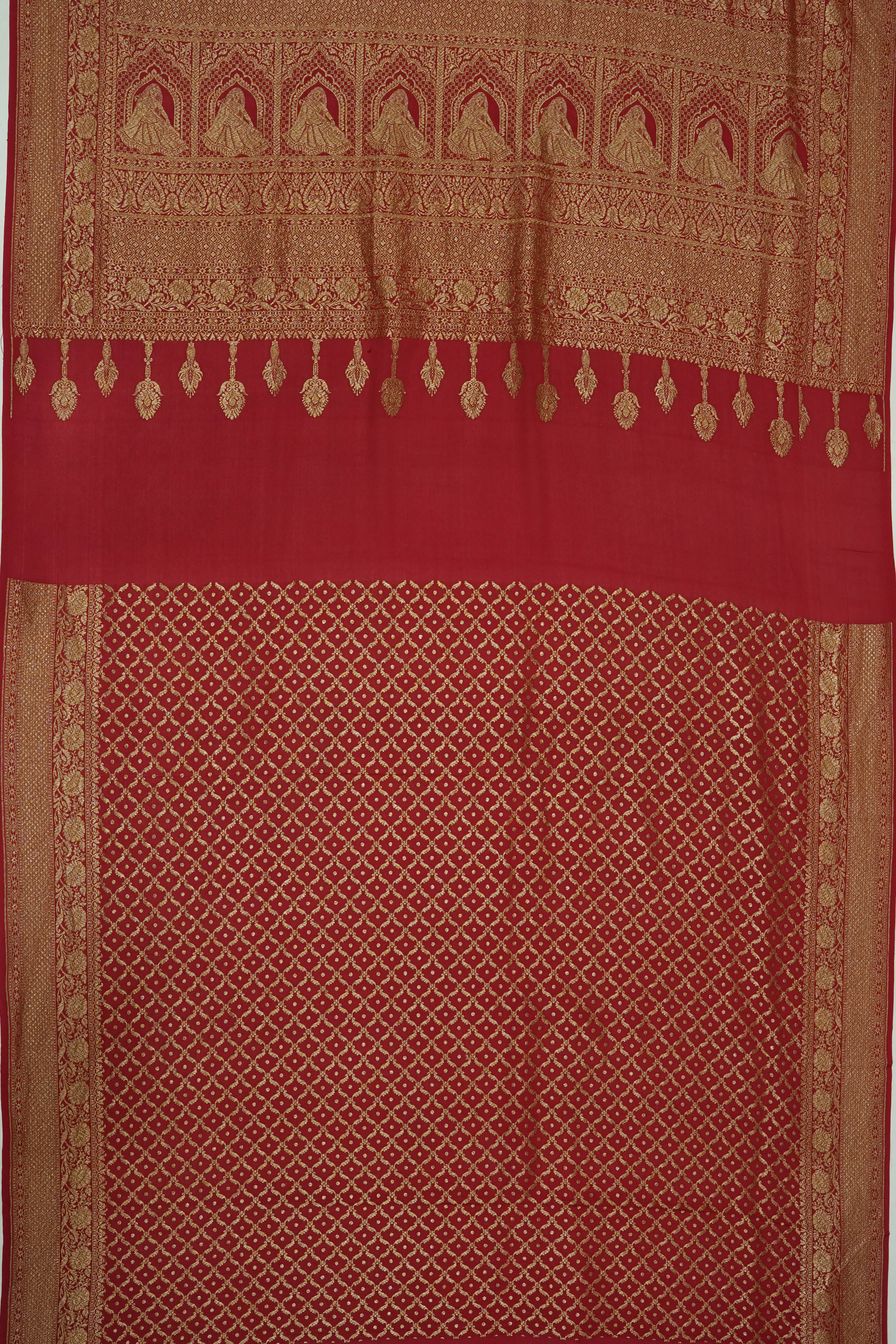 Vaanya Banaras Georgette Brocade Red Saree