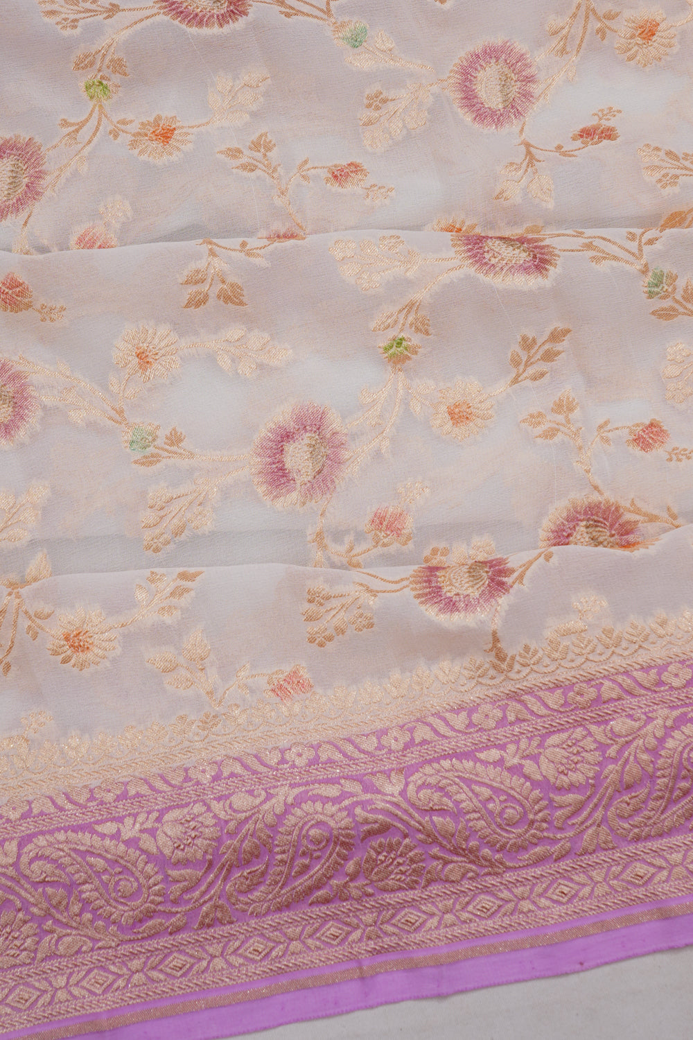 Vaanya Banaras Georgette Brocade White Saree